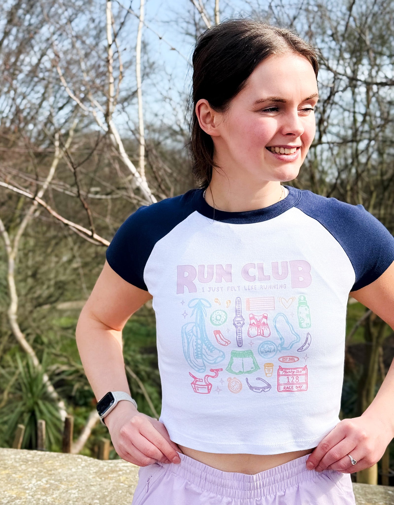 Run Club Printed Micro Rib Raglan Baby Tee