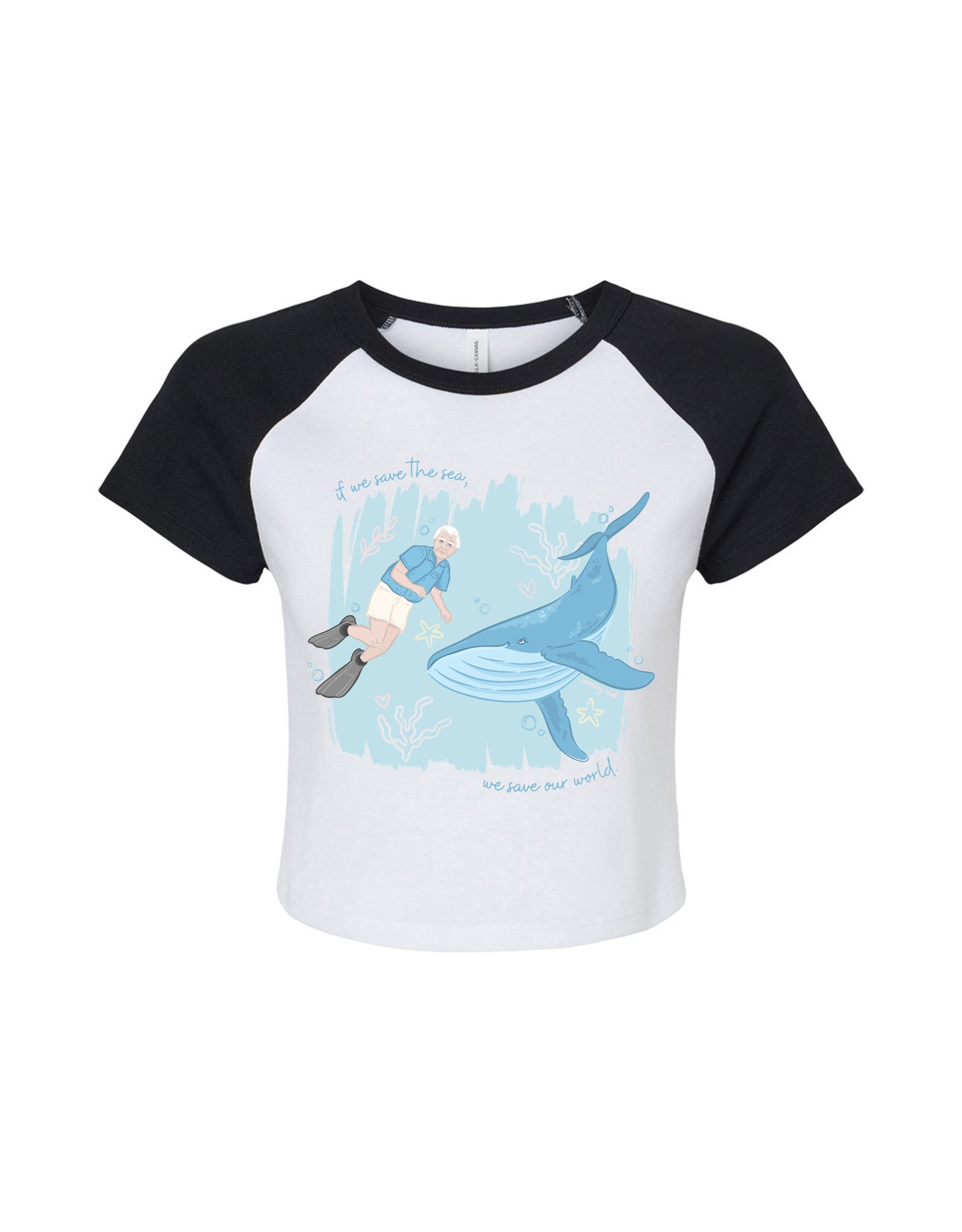 Save The Sea Printed Micro Rib Raglan Baby Tee