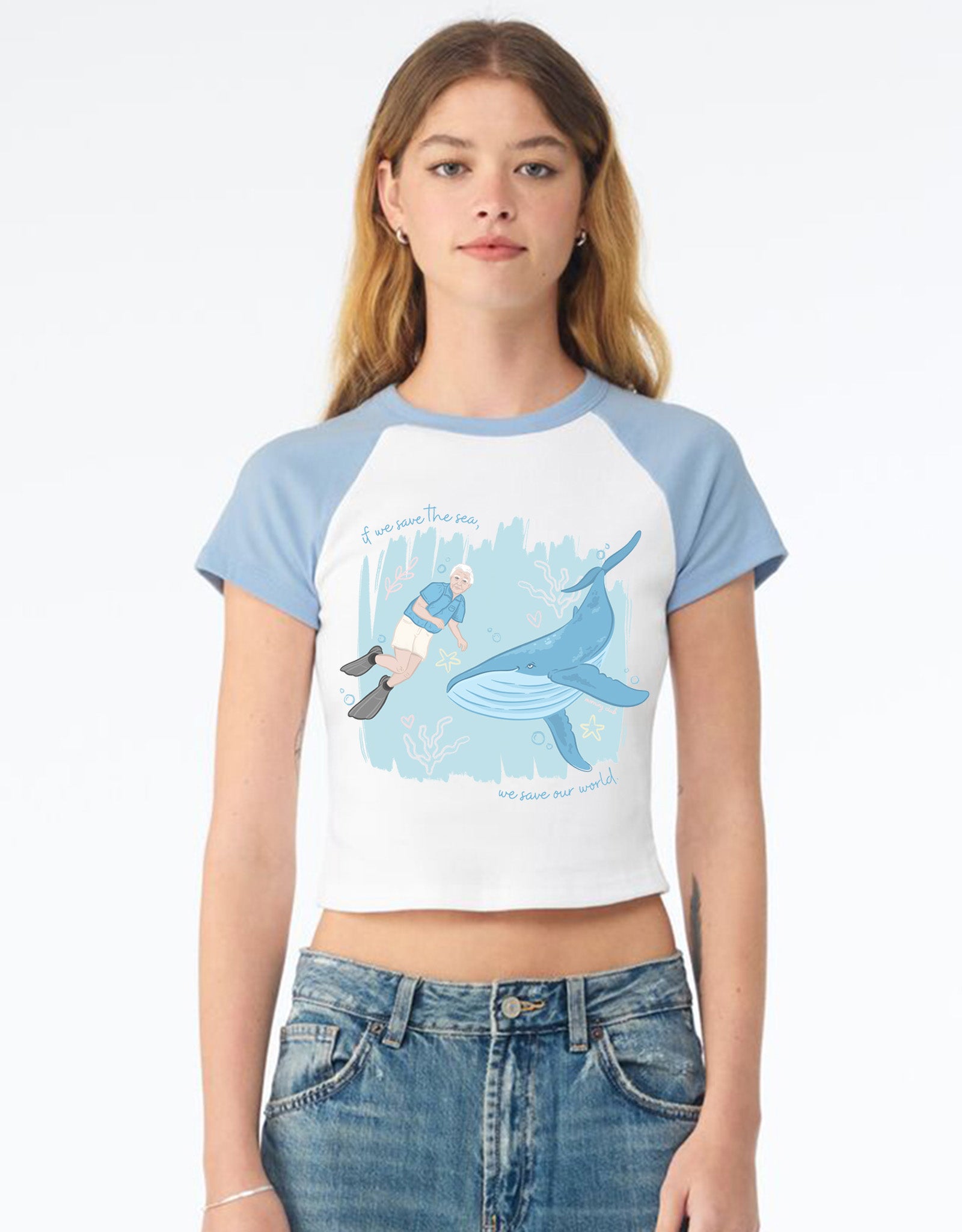Save The Sea Printed Micro Rib Raglan Baby Tee