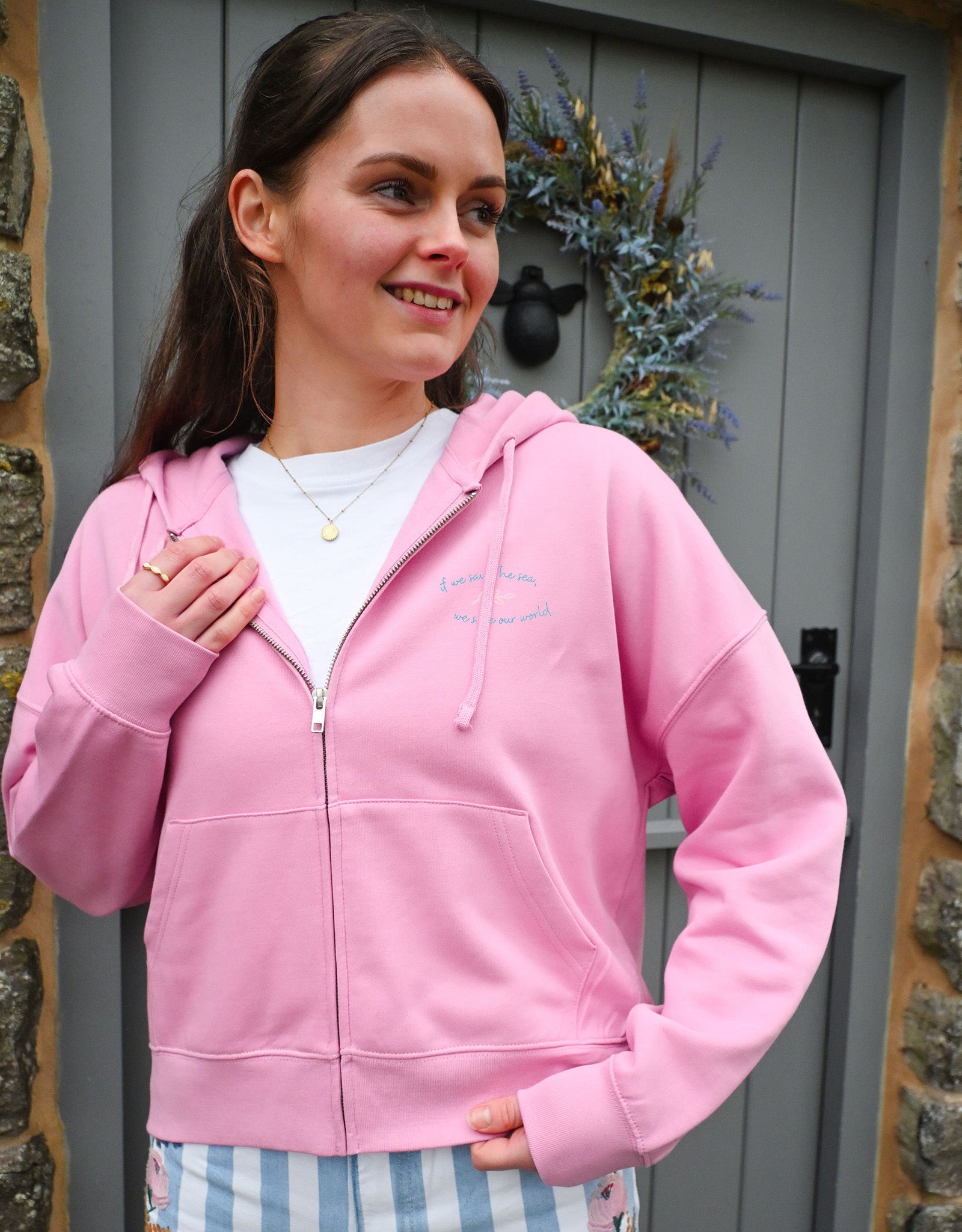 Sea The Sea Printed Boxy Organic Cotton Zip Hoodie