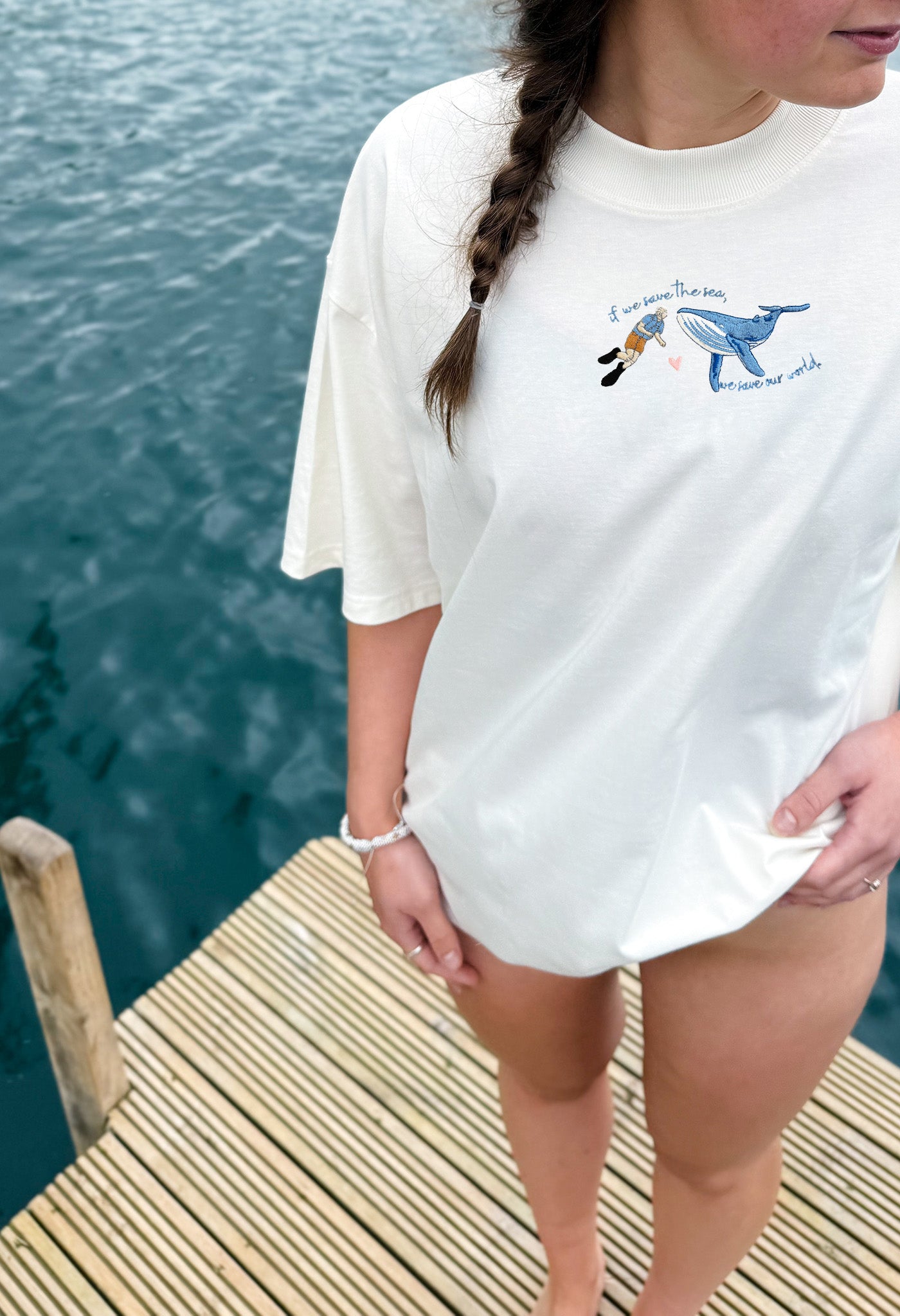 Save The Sea Embroidered Oversized Organic Cotton Tee