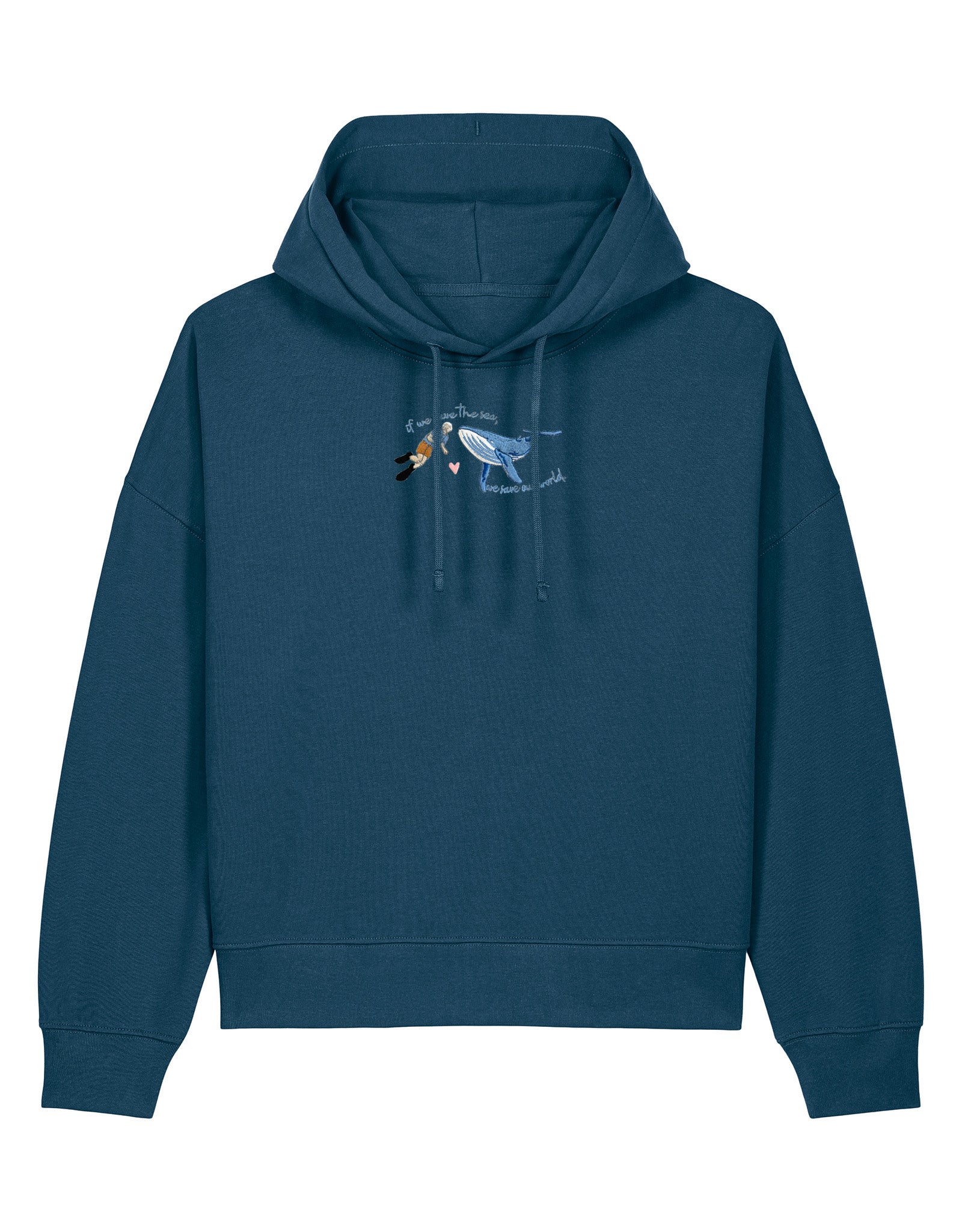 Save The Sea Embroidered Boxy Organic Cotton Hoodie