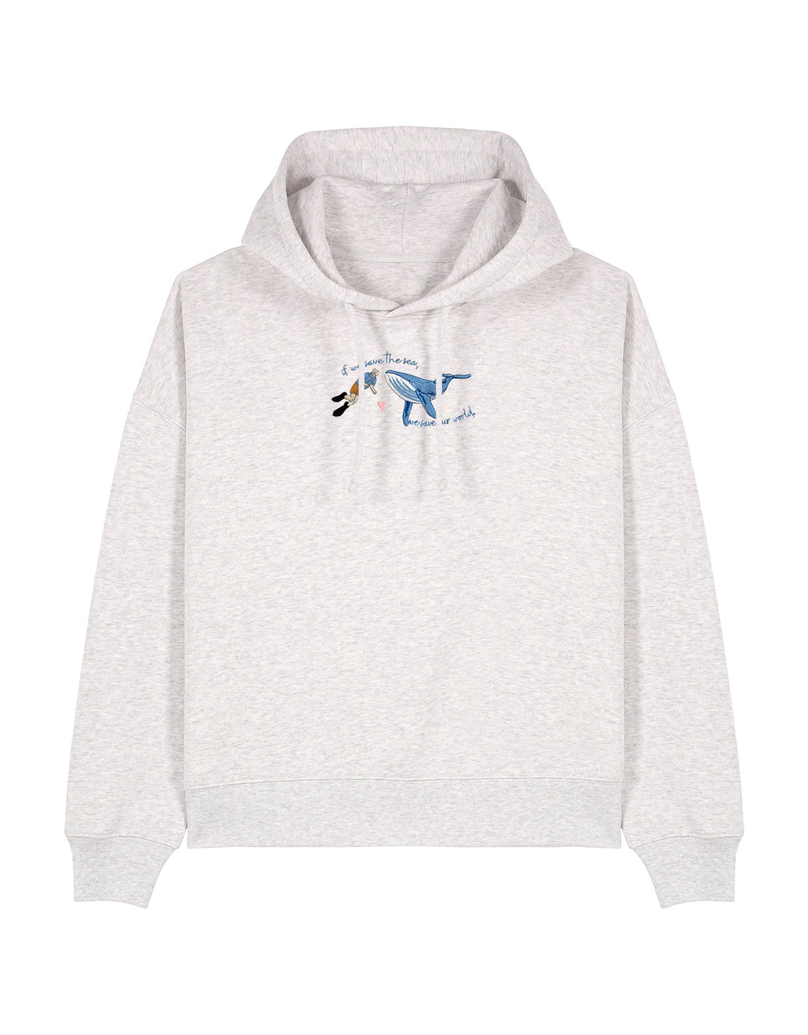 Save The Sea Embroidered Boxy Organic Cotton Hoodie