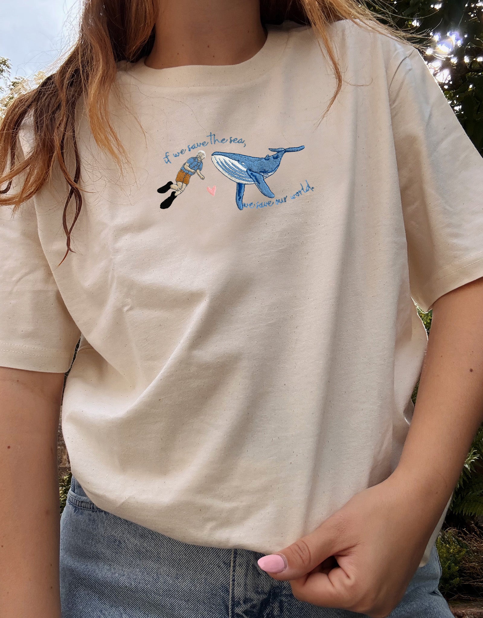 Save The Sea Embroidered Organic Cotton T-Shirt