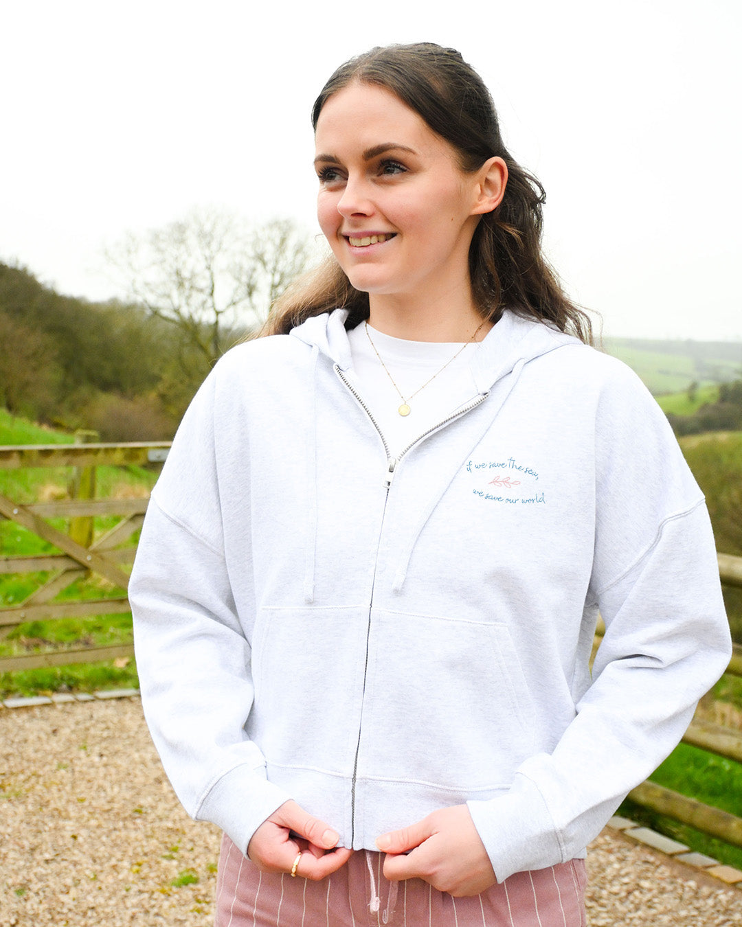 Sea The Sea Printed Boxy Organic Cotton Zip Hoodie