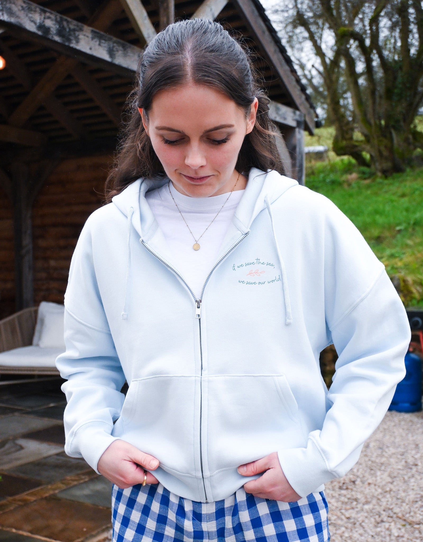 Sea The Sea Printed Boxy Organic Cotton Zip Hoodie