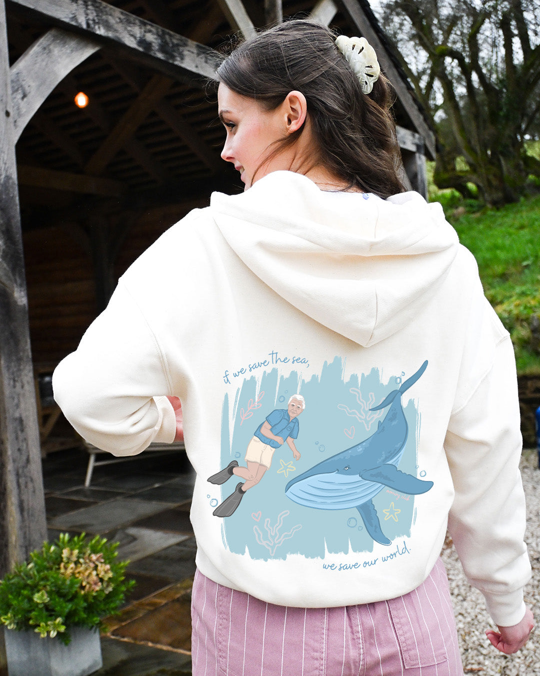 Sea The Sea Printed Boxy Organic Cotton Zip Hoodie