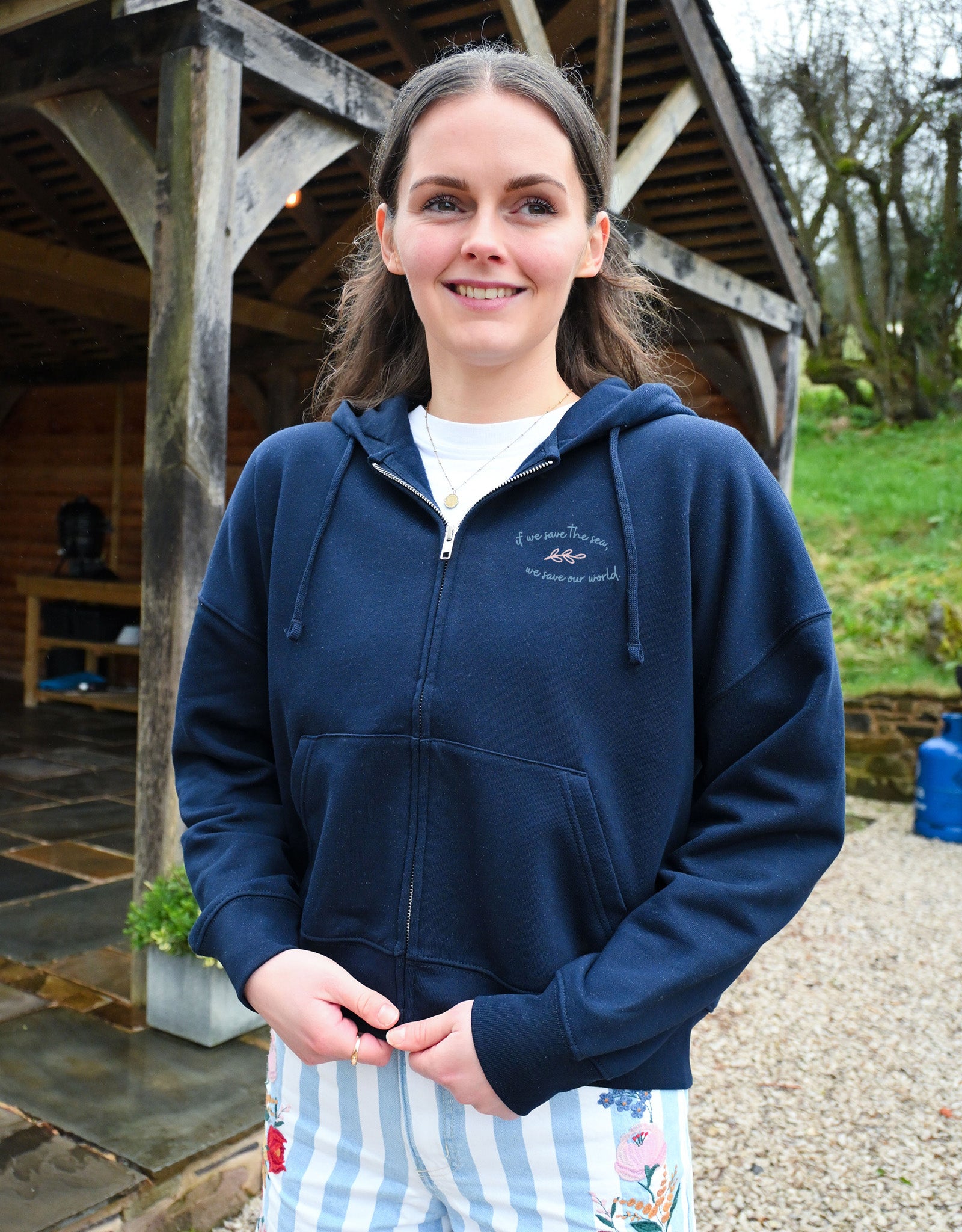 Sea The Sea Printed Boxy Organic Cotton Zip Hoodie