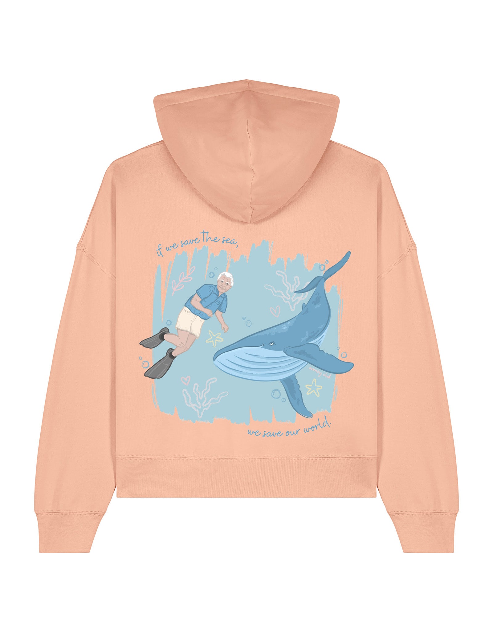 Save The Sea Printed Boxy Organic Cotton Hoodie