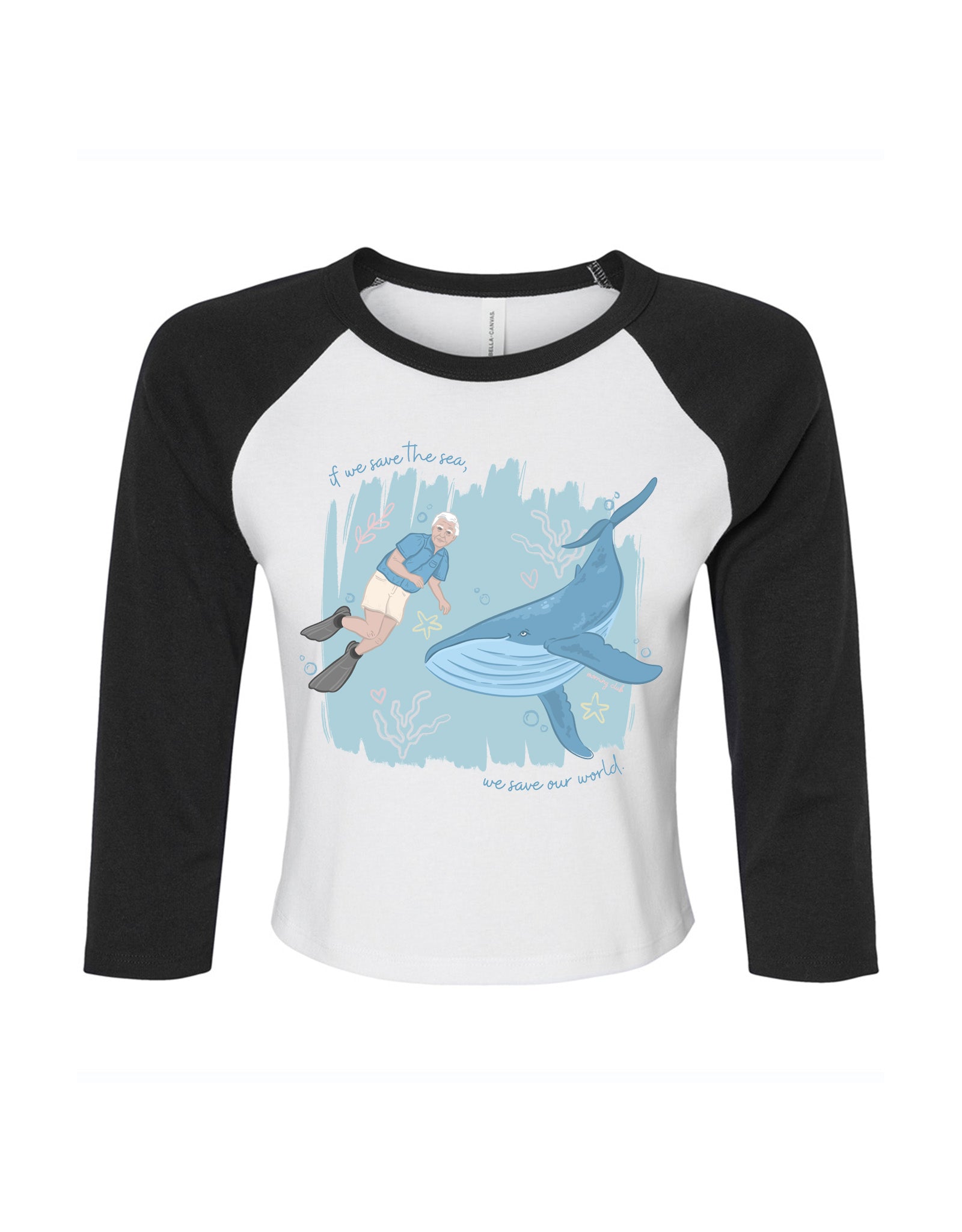 Save The Sea Printed Micro Rib 3/4 Sleeve Tee