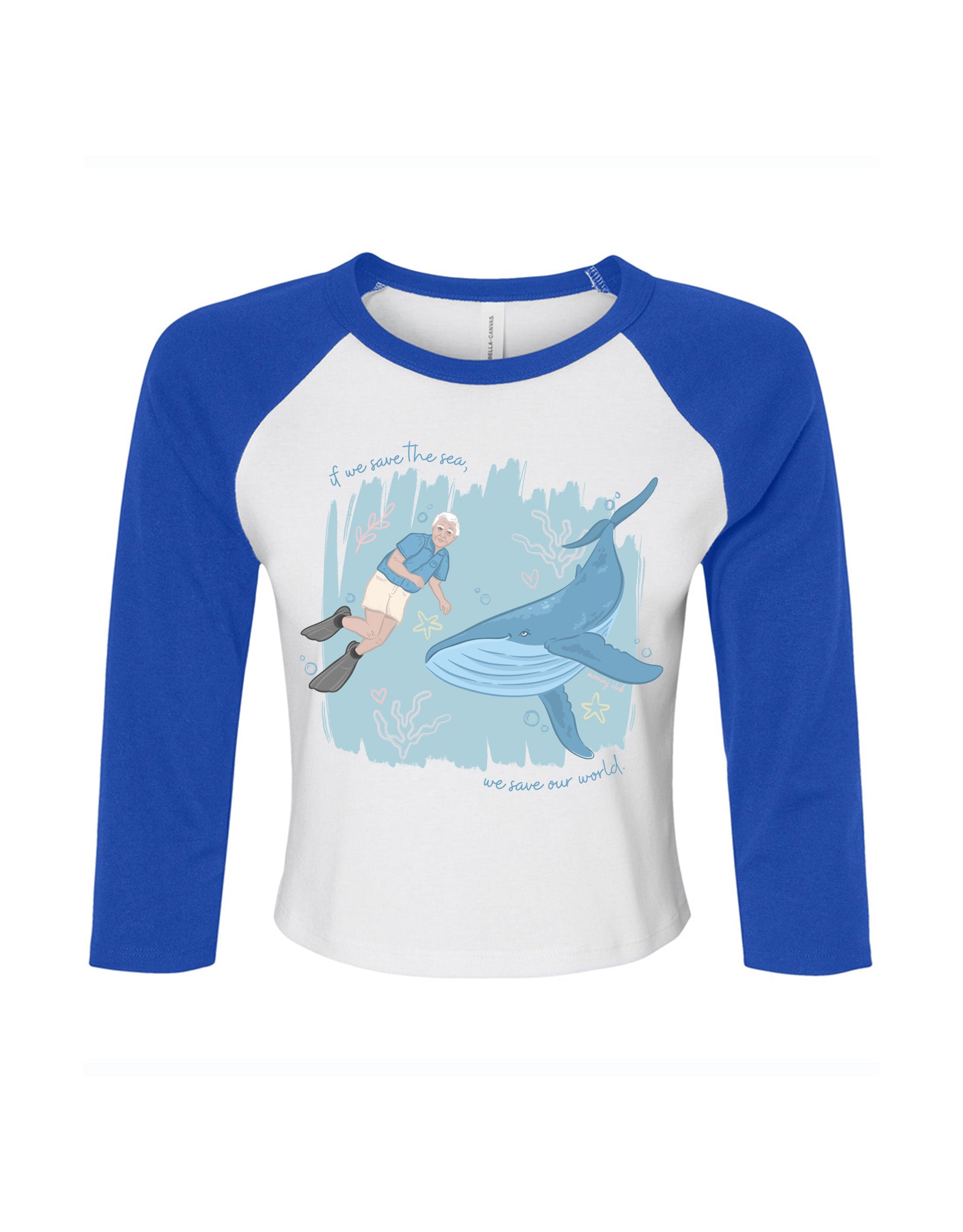 Save The Sea Printed Micro Rib 3/4 Sleeve Tee