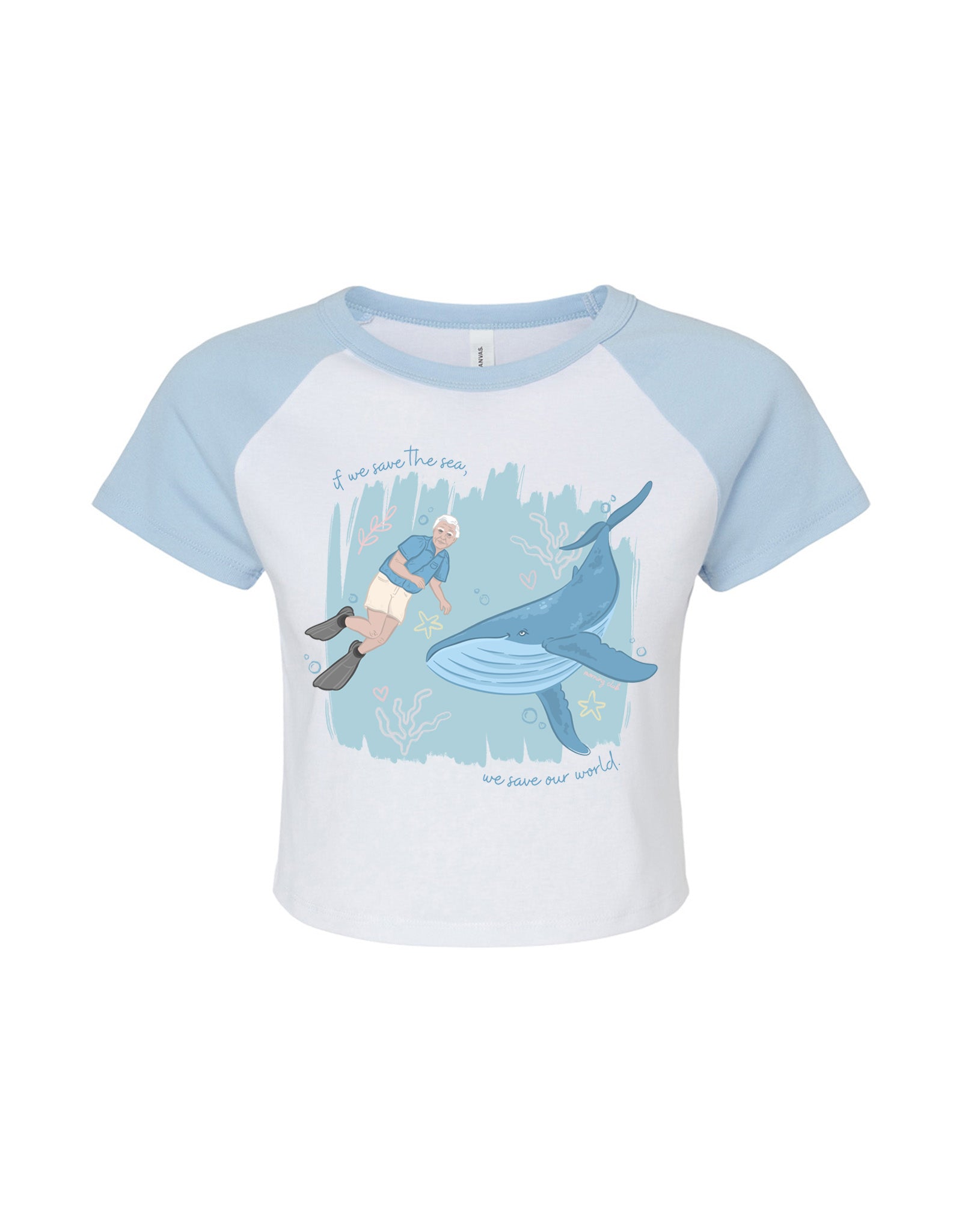 Save The Sea Printed Micro Rib Raglan Baby Tee