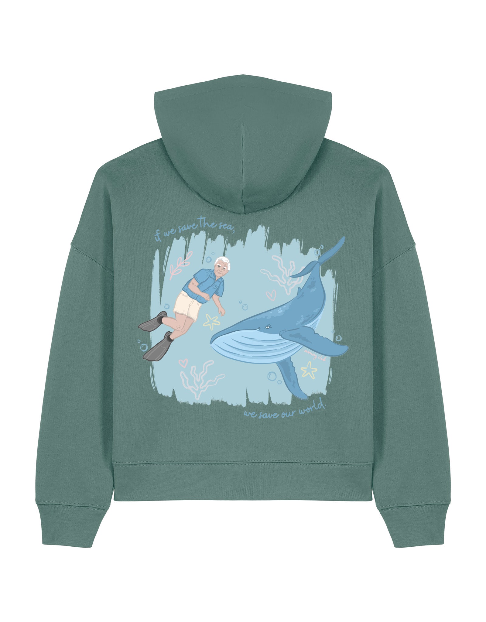 Save The Sea Printed Boxy Organic Cotton Hoodie