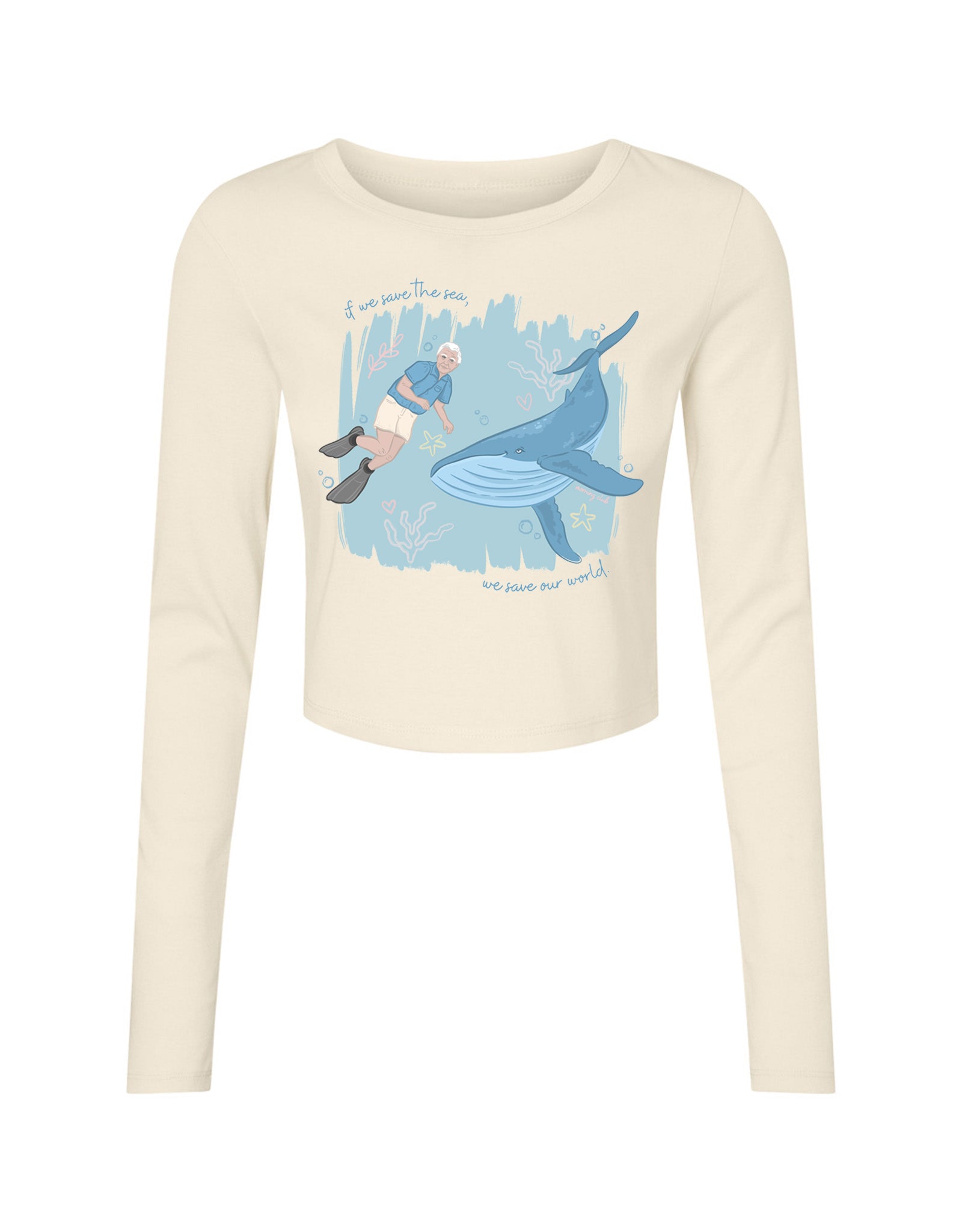 Save The Sea Printed Micro Rib Long Sleeved Tee