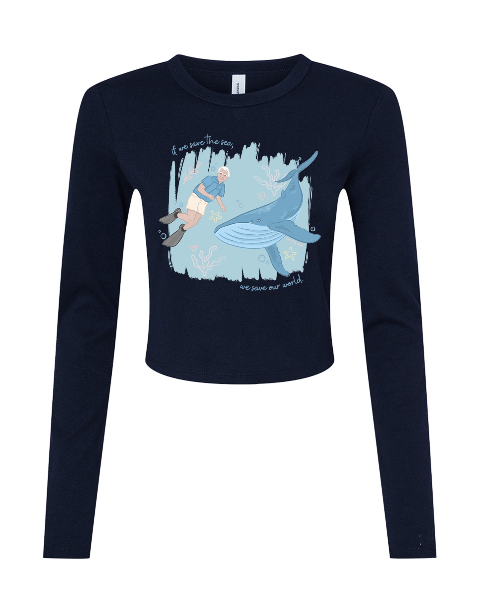 Save The Sea Printed Micro Rib Long Sleeved Tee
