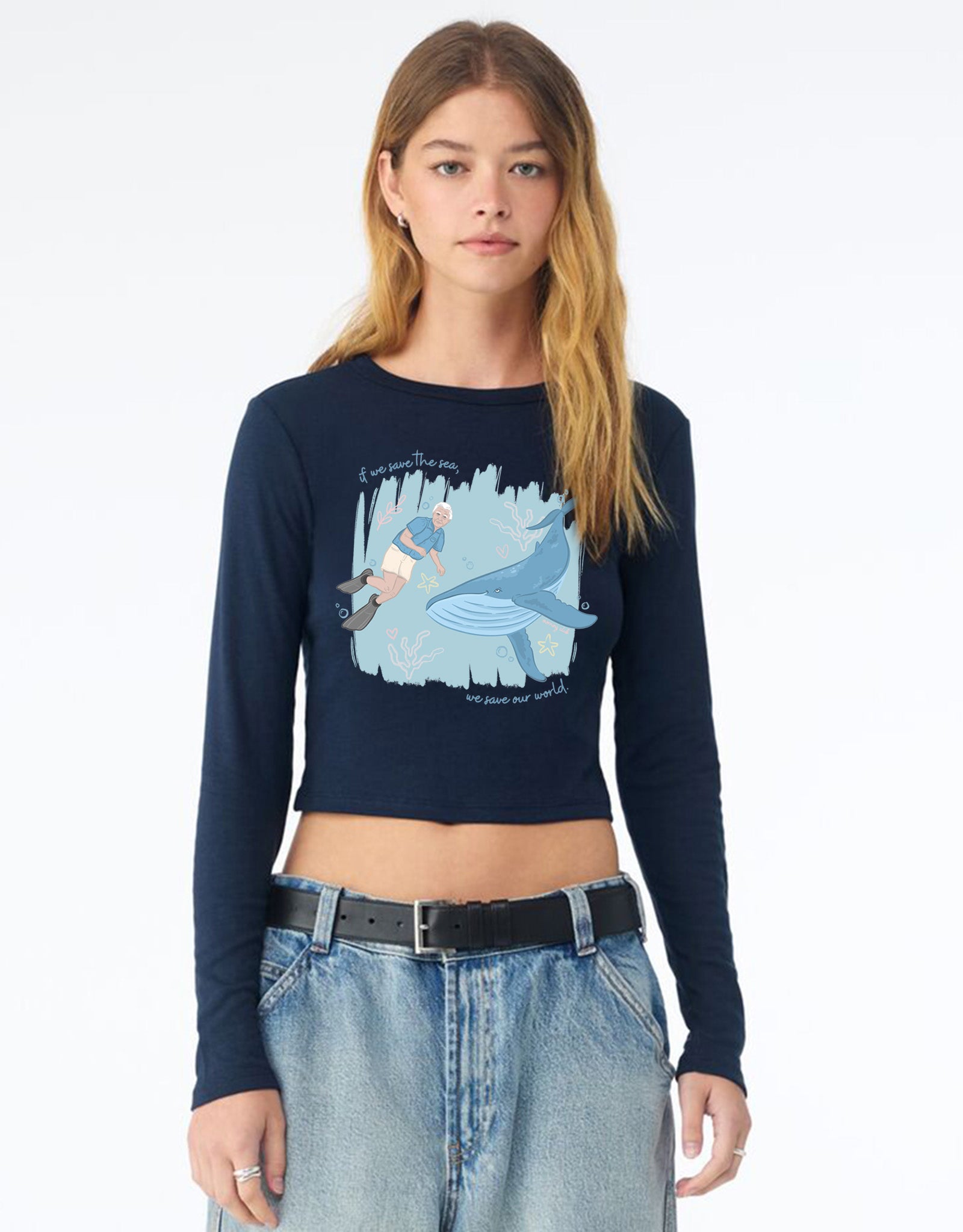 Save The Sea Printed Micro Rib Long Sleeved Tee
