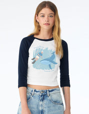 Save The Sea Printed Micro Rib 3/4 Sleeve Tee