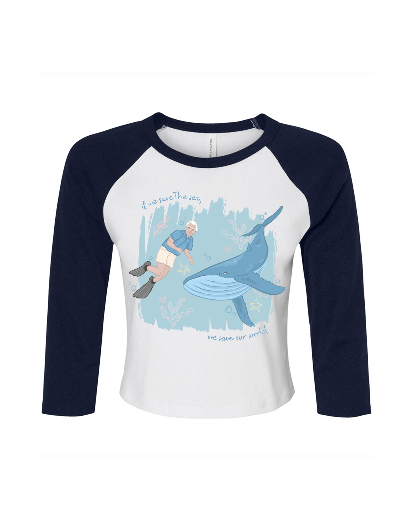 Save The Sea Printed Micro Rib 3/4 Sleeve Tee