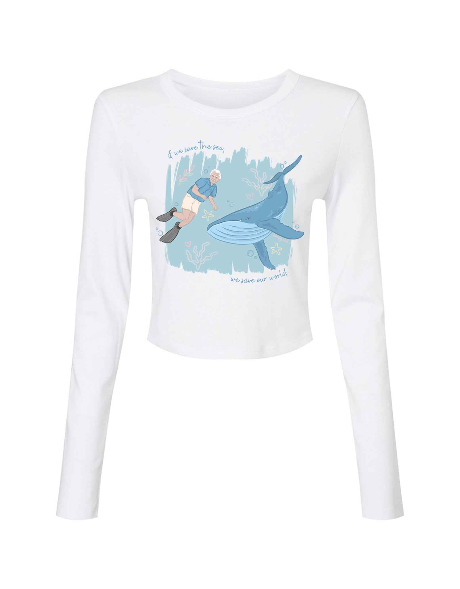Save The Sea Printed Micro Rib Long Sleeved Tee