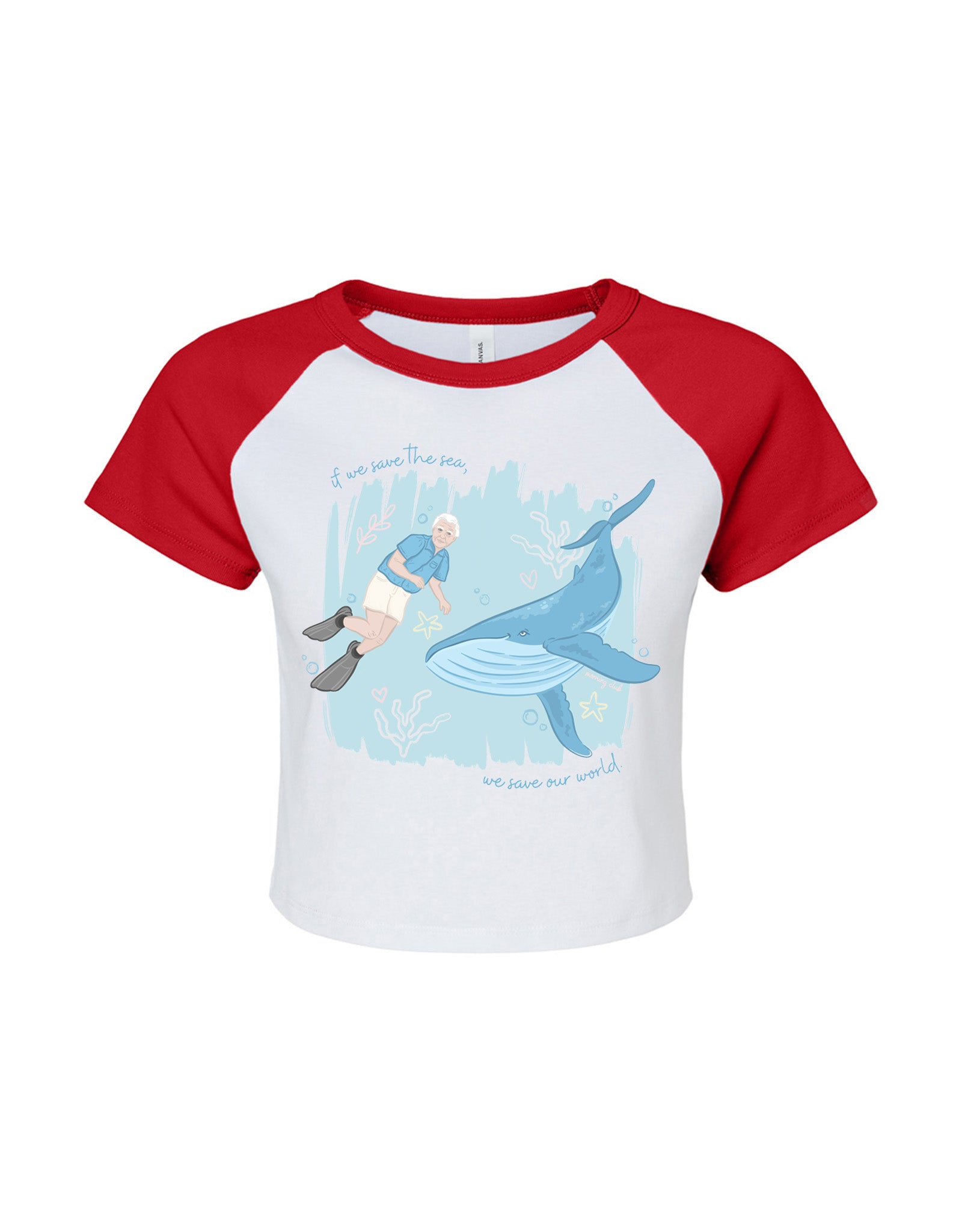 Save The Sea Printed Micro Rib Raglan Baby Tee