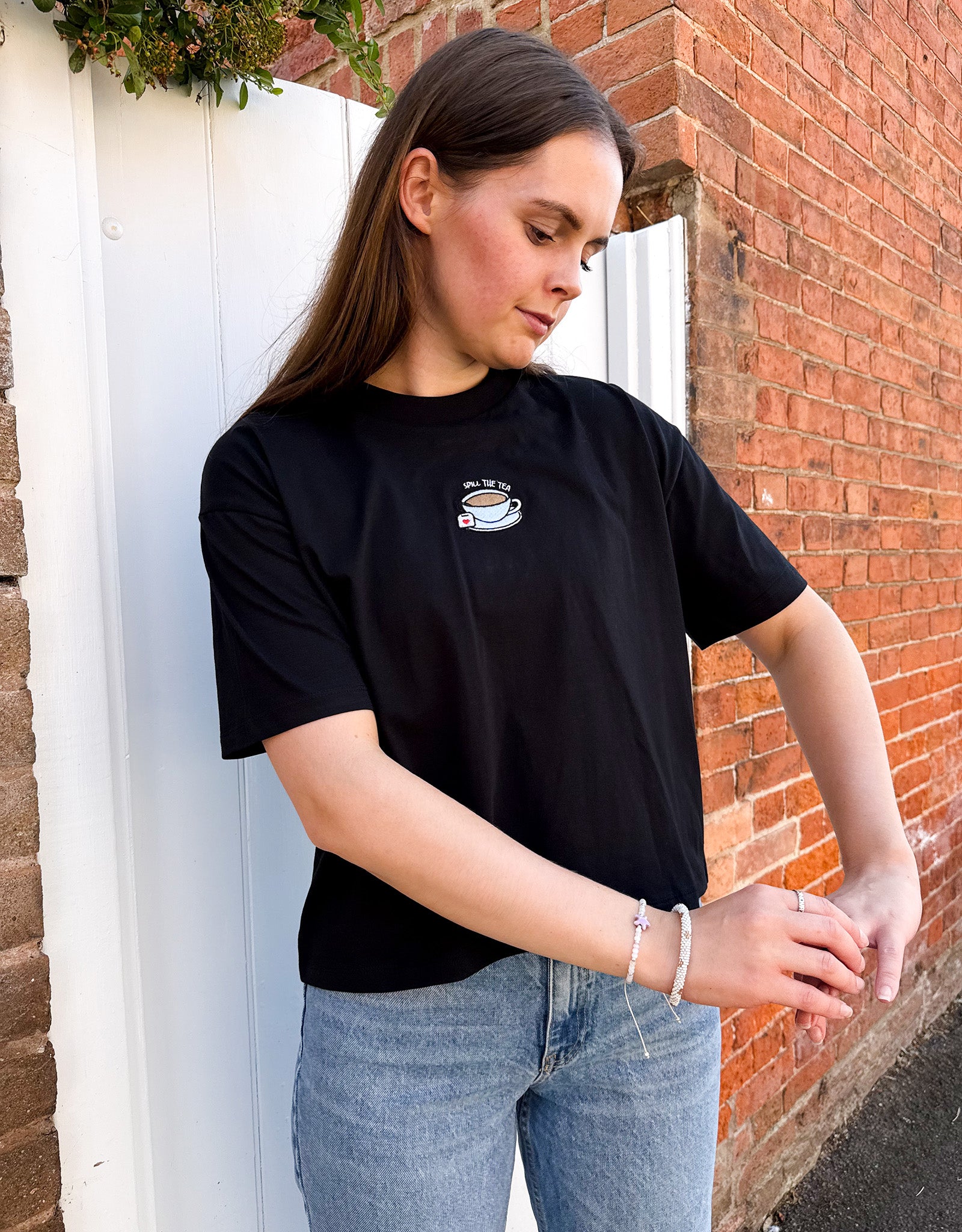 Spill The Tea Embroidered Boxy Organic Cotton Tee