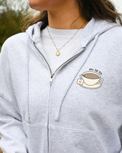 Spill The Tea Embroidered Boxy Organic Cotton Zip Hoodie