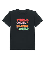 Strong Women Embroidered Organic Cotton Childrens T-Shirt