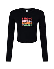Strong Women Embroidered Micro Rib Long Sleeved Tee