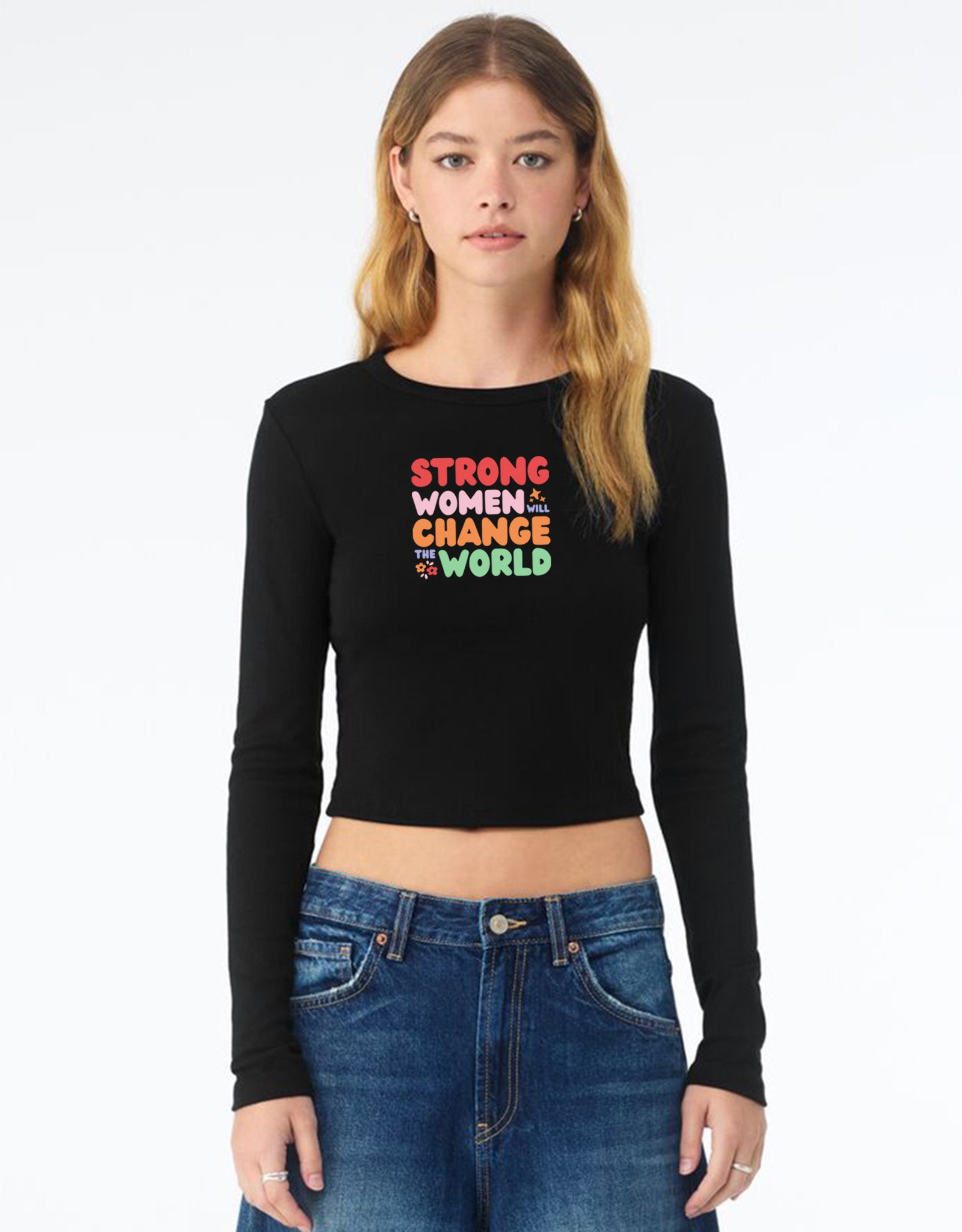 Strong Women Embroidered Micro Rib Long Sleeved Tee