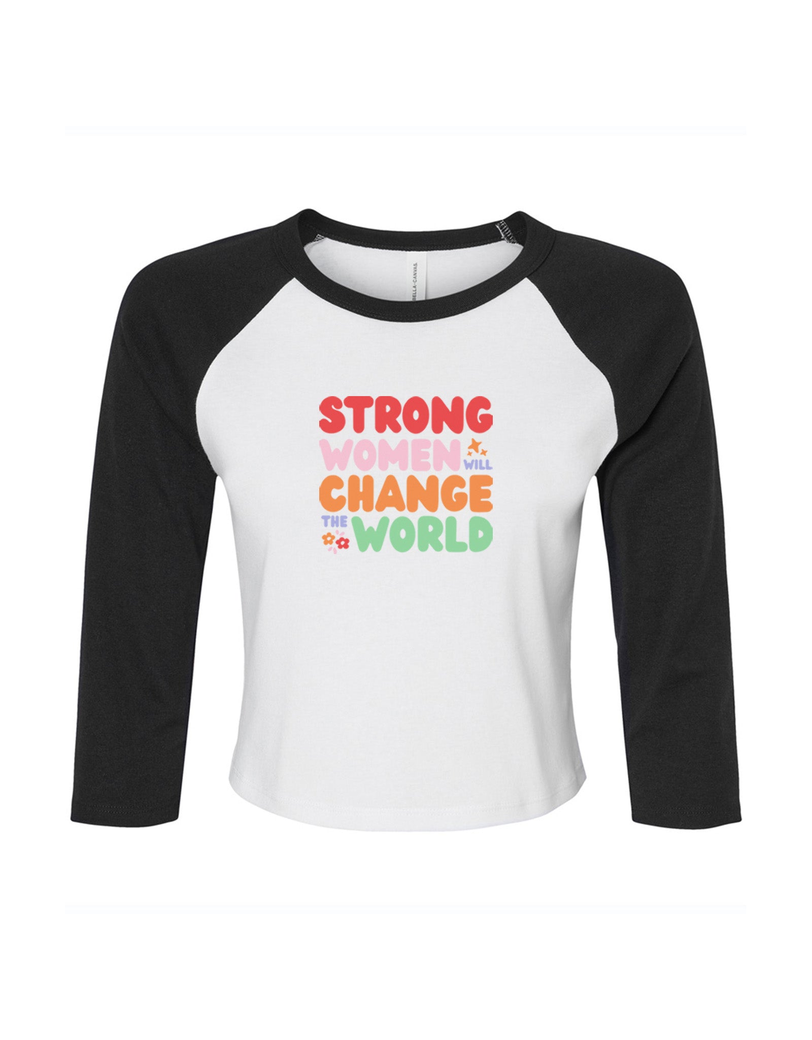 Strong Women Embroidered Micro Rib 3/4 Sleeve Tee
