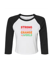 Strong Women Embroidered Micro Rib 3/4 Sleeve Tee
