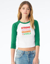 Strong Women Embroidered Micro Rib 3/4 Sleeve Tee