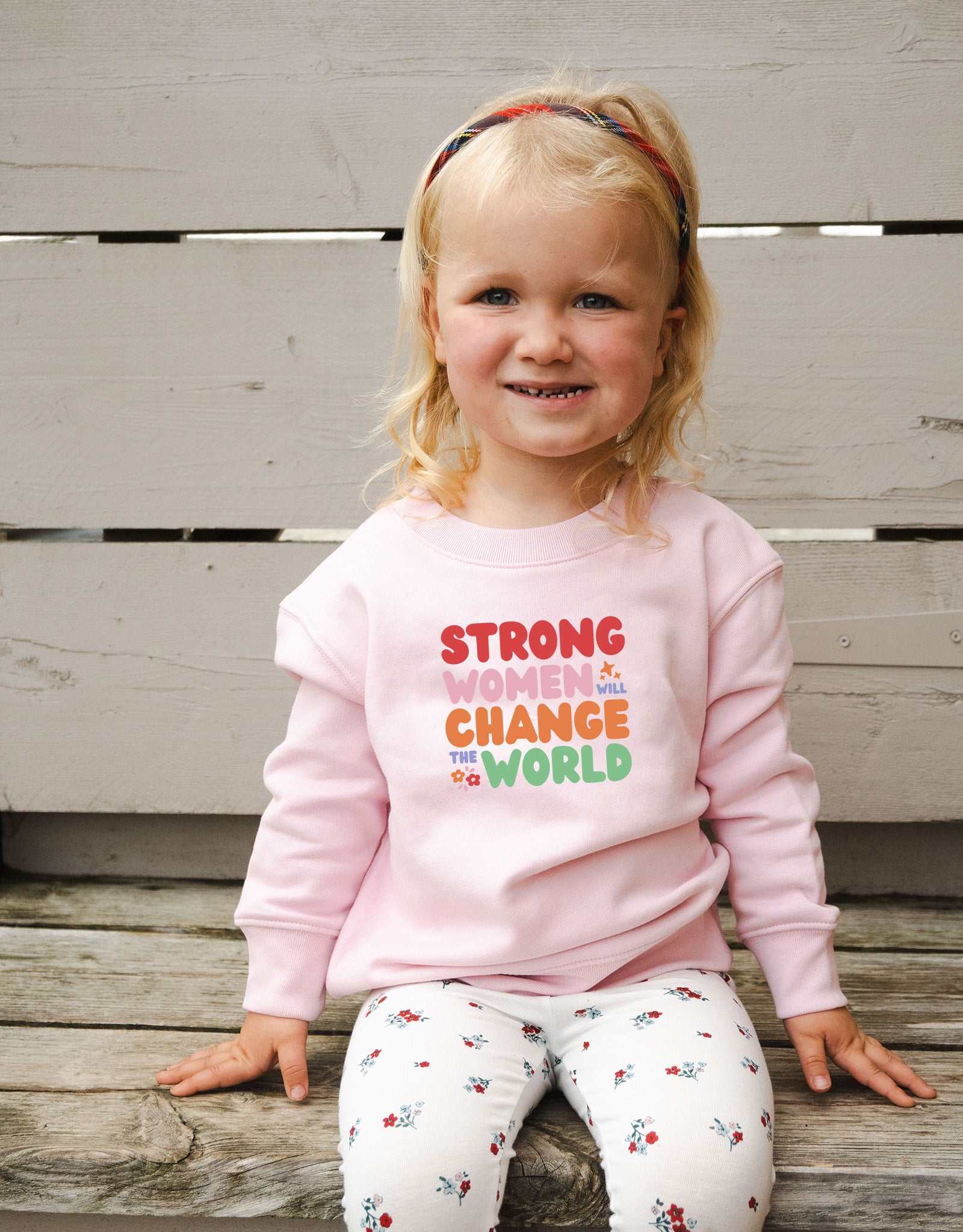 Strong Women Embroidered Organic Cotton Childrens Sweatshirt