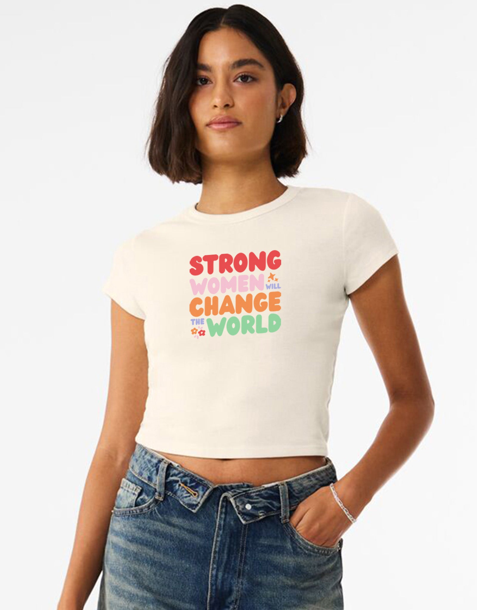 Strong Women Embroidered Micro Rib Baby Tee