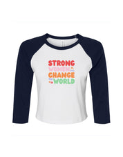 Strong Women Embroidered Micro Rib 3/4 Sleeve Tee