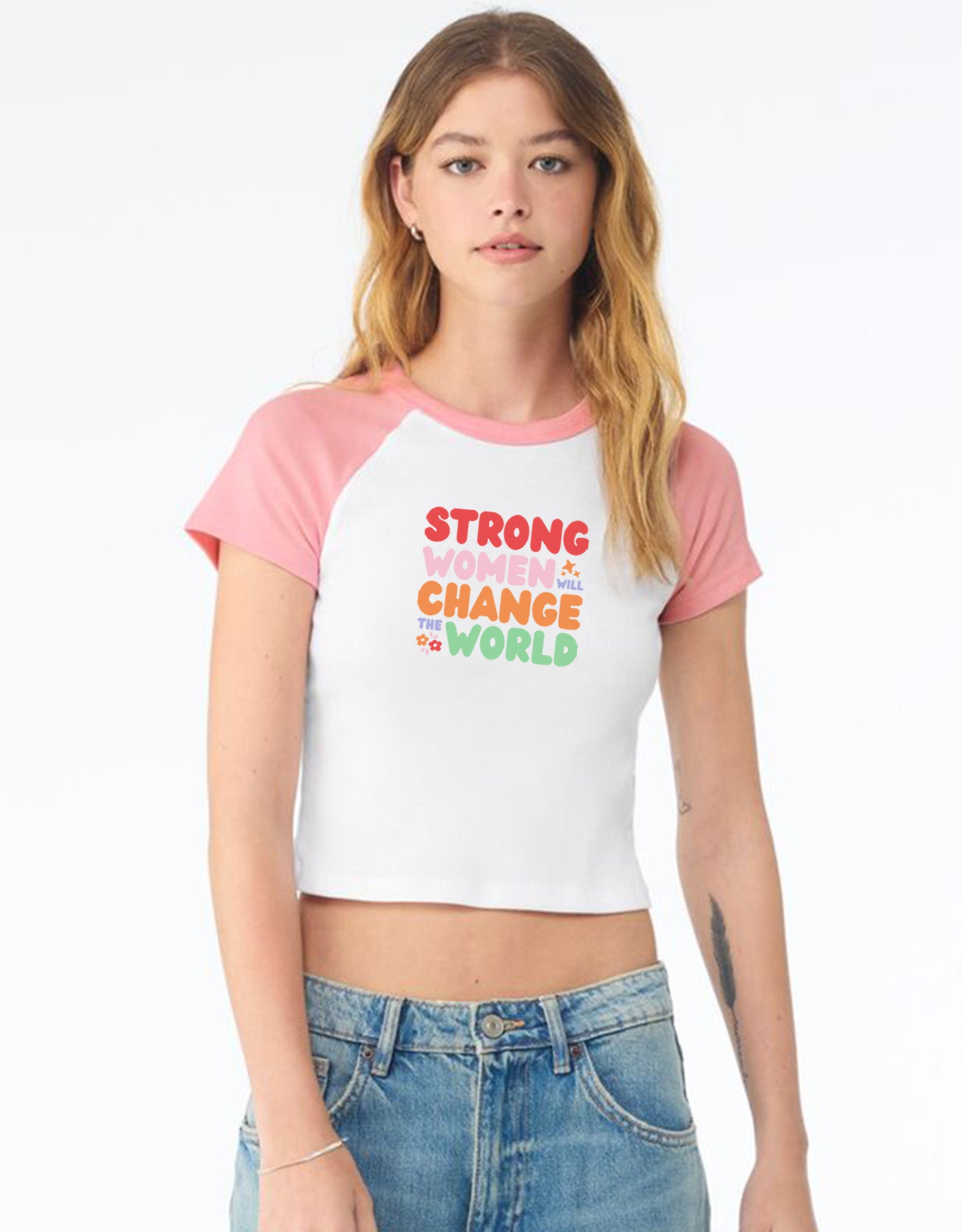 Strong Women Embroidered Micro Rib Raglan Baby Tee