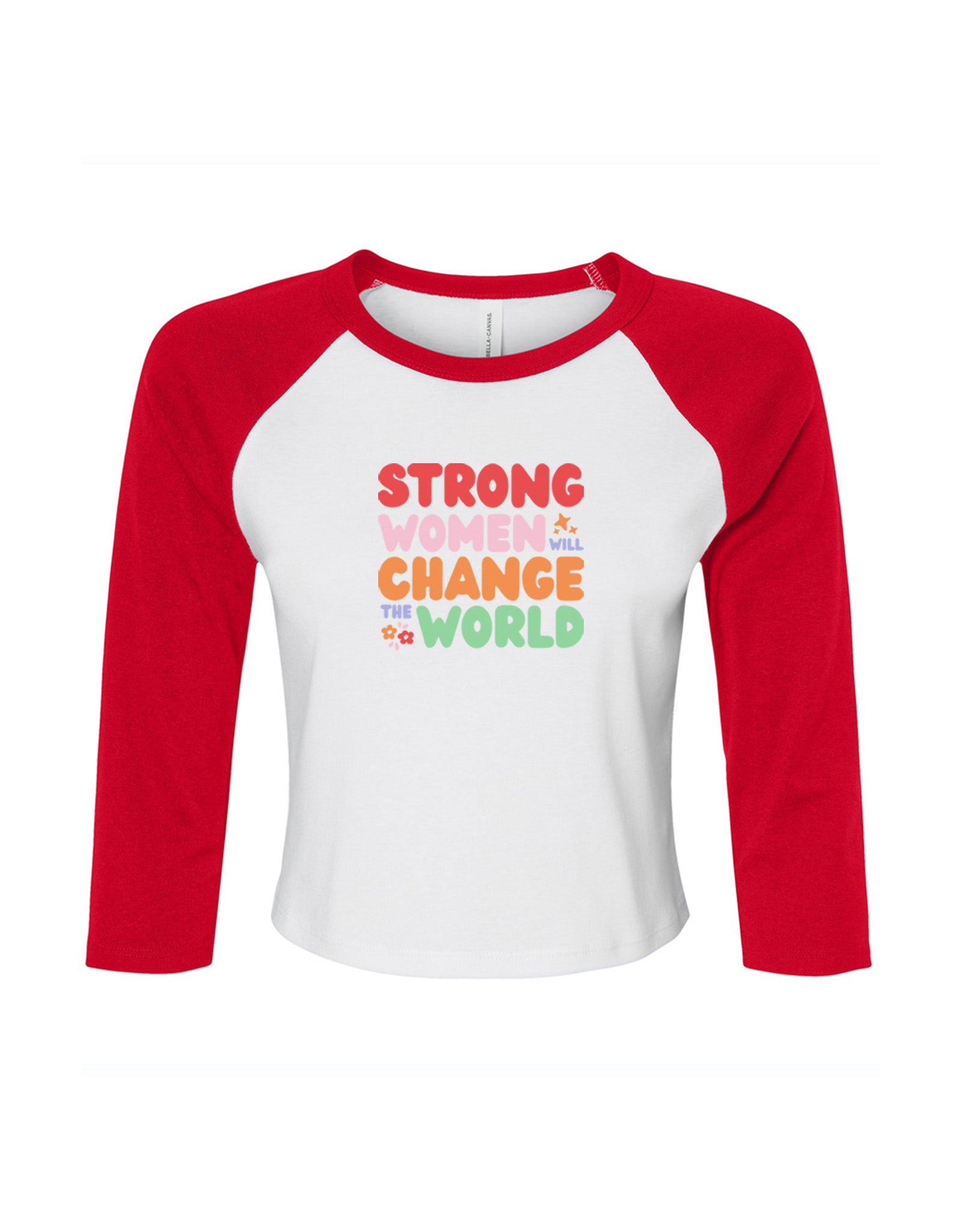 Strong Women Embroidered Micro Rib 3/4 Sleeve Tee