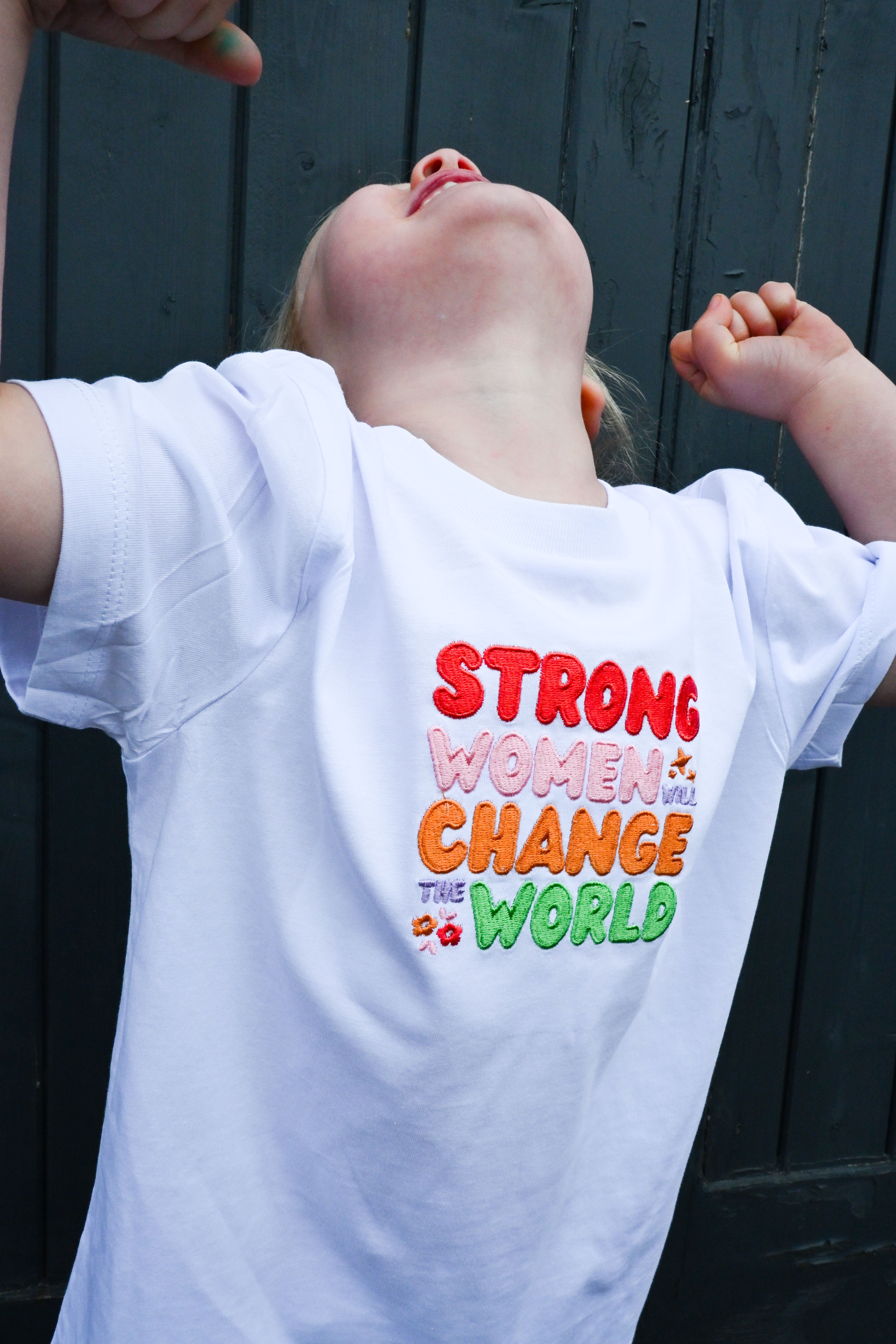 Strong Women Embroidered Organic Cotton Childrens T-Shirt