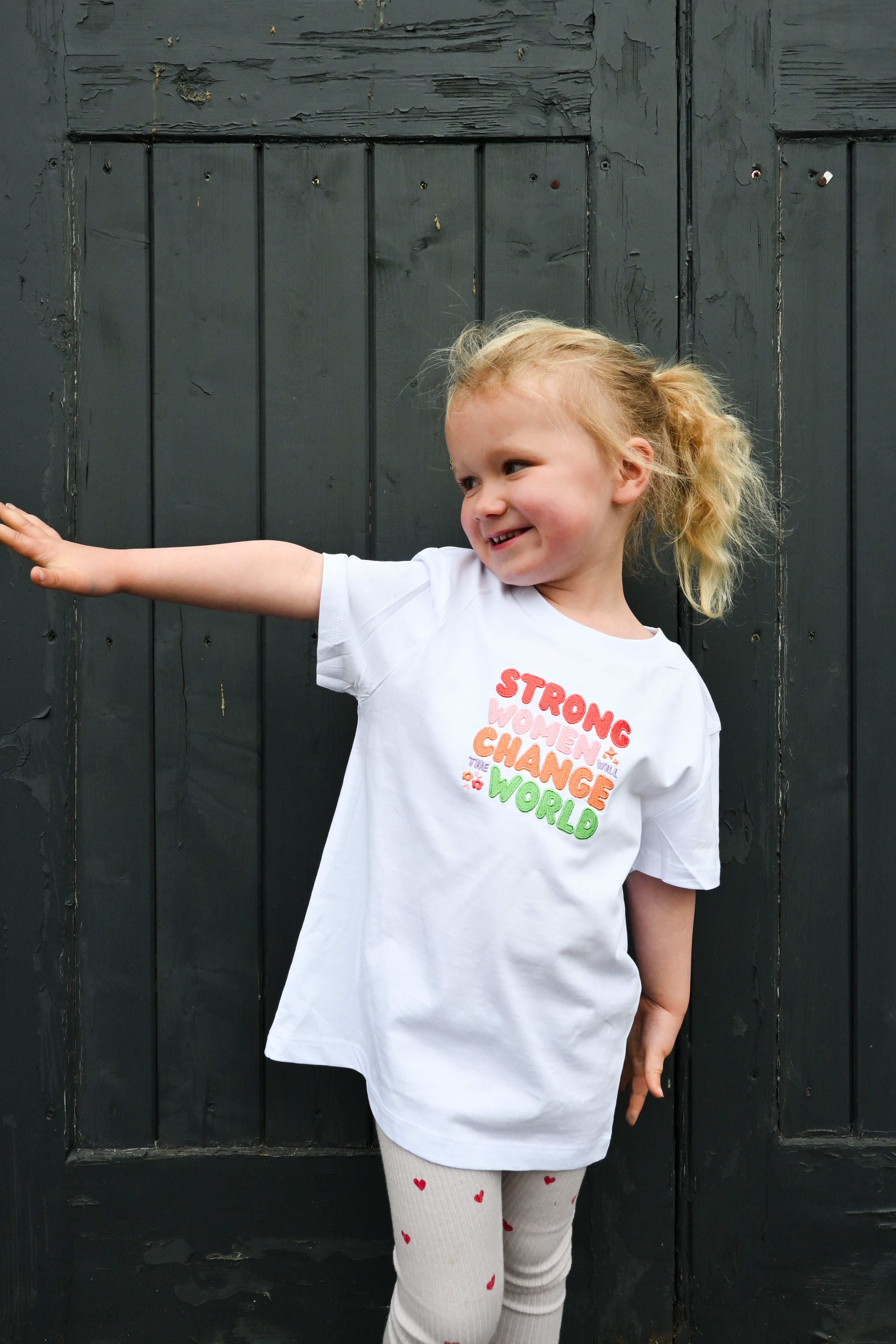 Strong Women Embroidered Organic Cotton Childrens T-Shirt