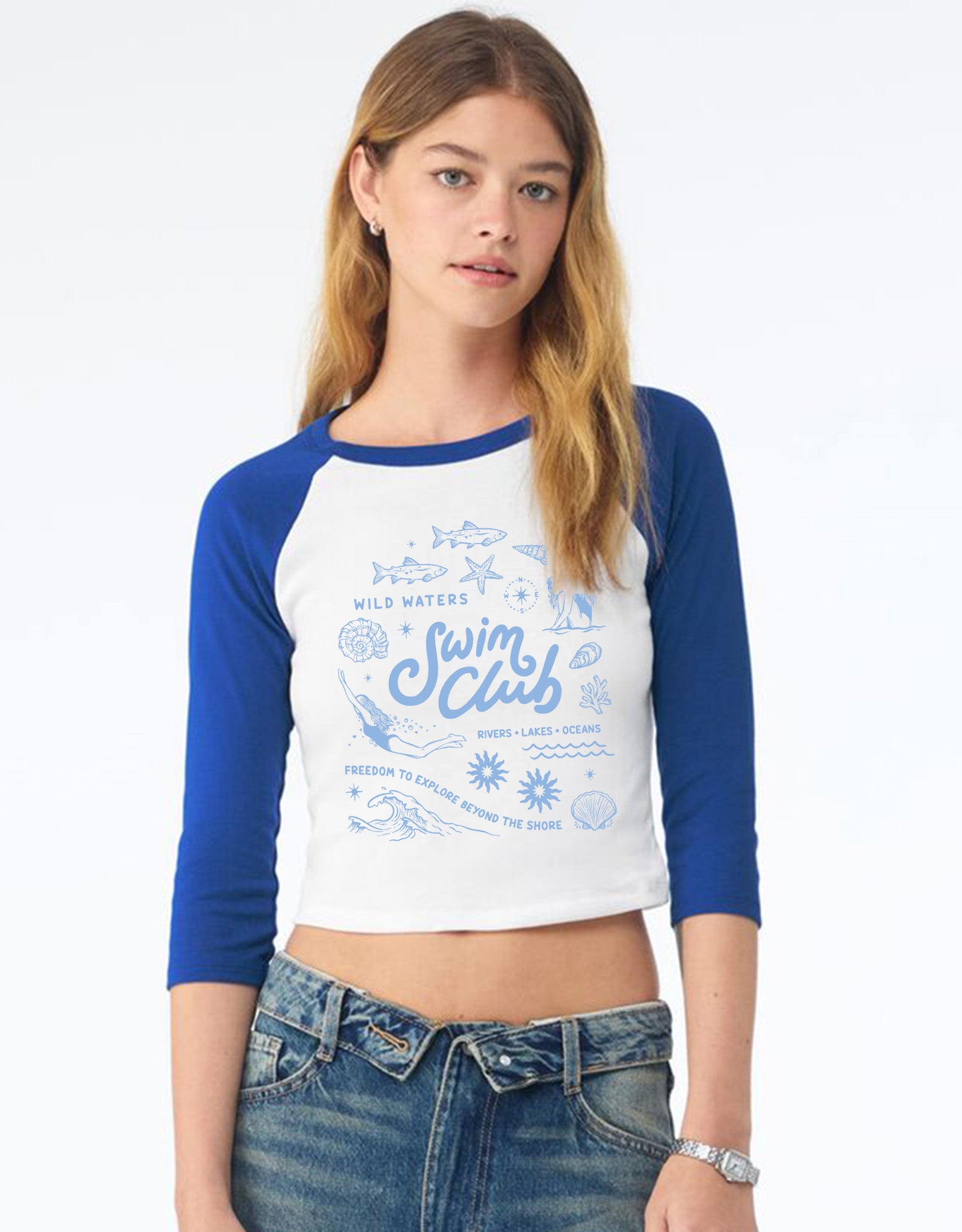 Swim Club Printed Micro Rib 3/4 Sleeve Tee