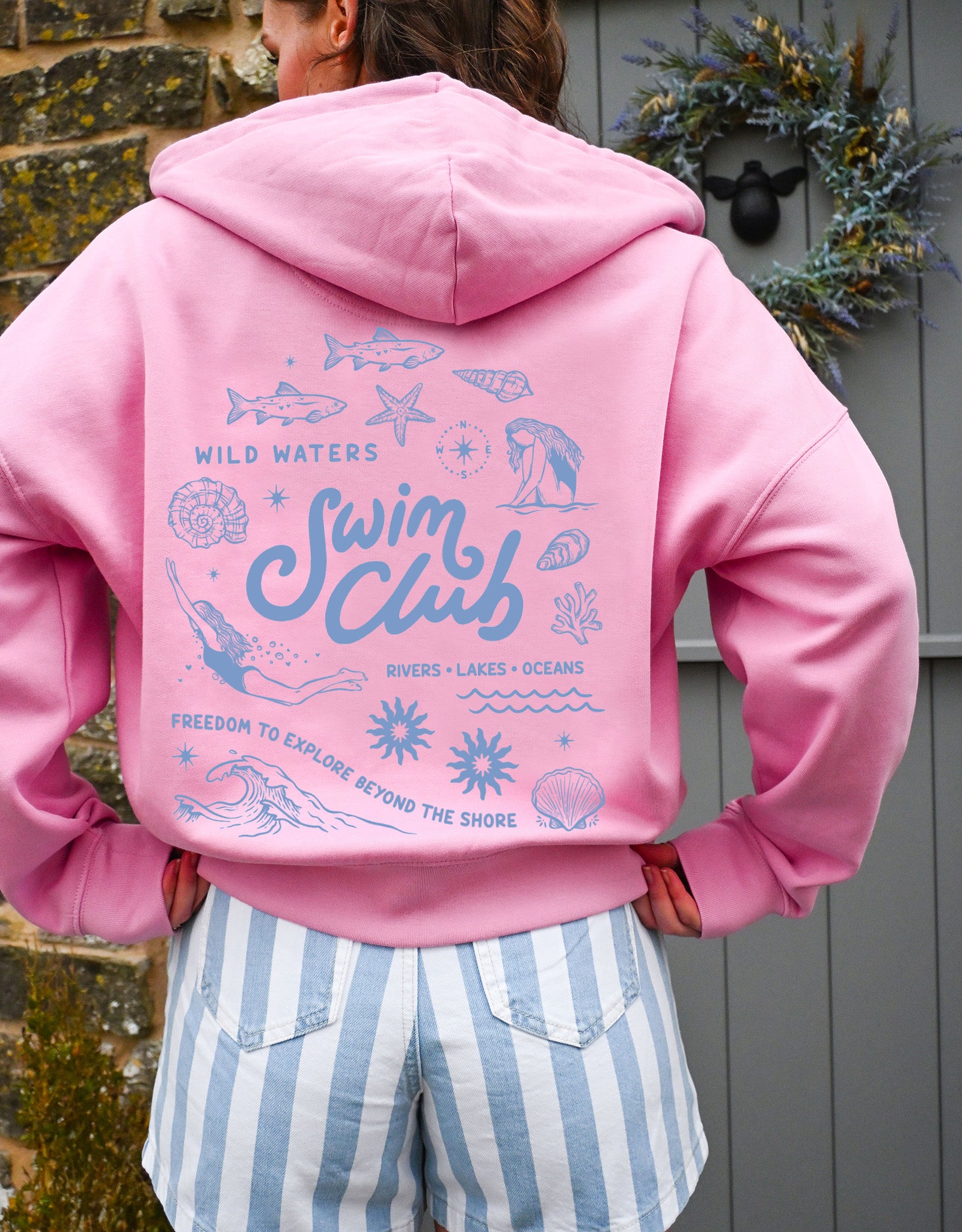 Swim Club Printed Boxy Organic Cotton Zip Hoodie