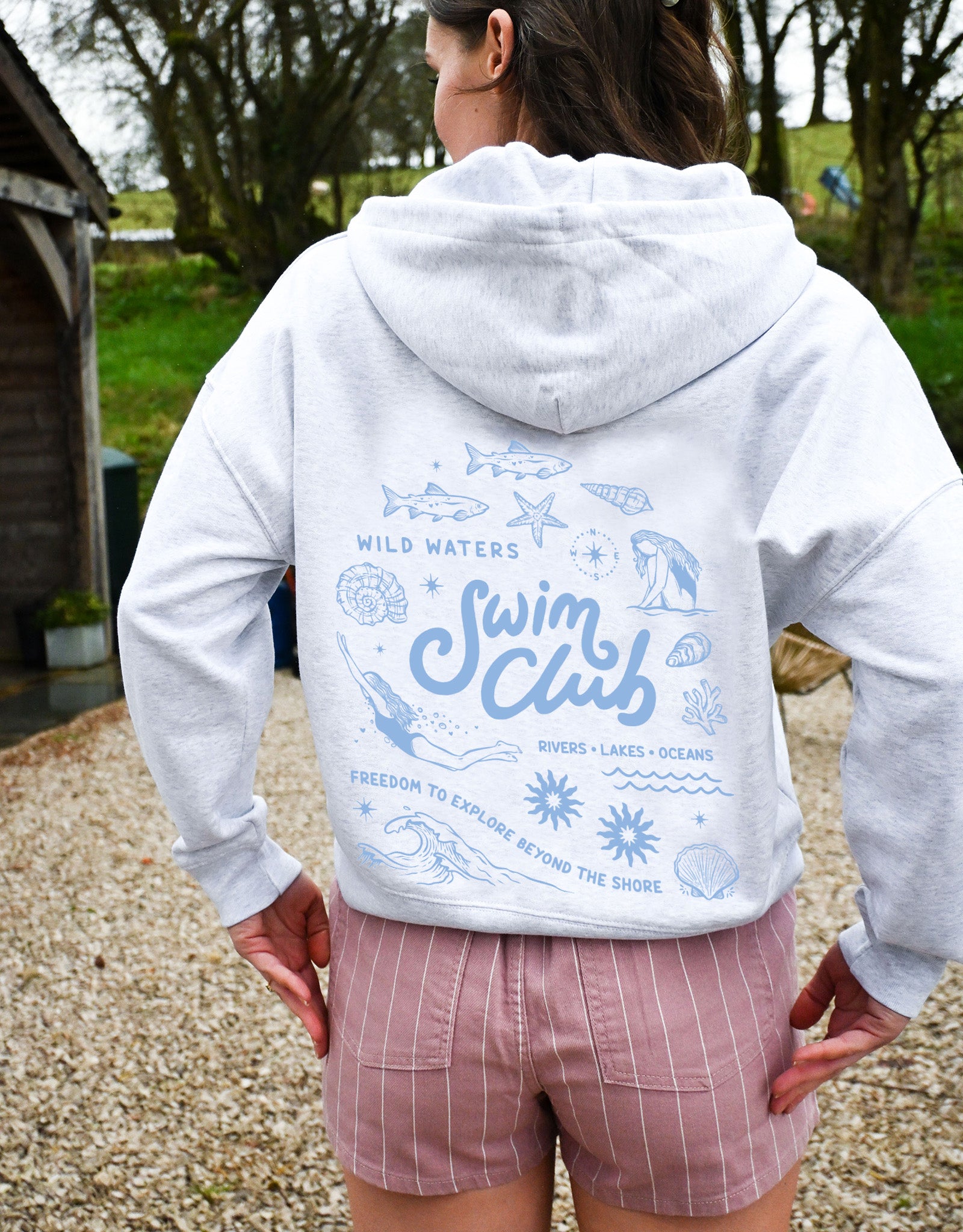 Swim Club Printed Boxy Organic Cotton Zip Hoodie
