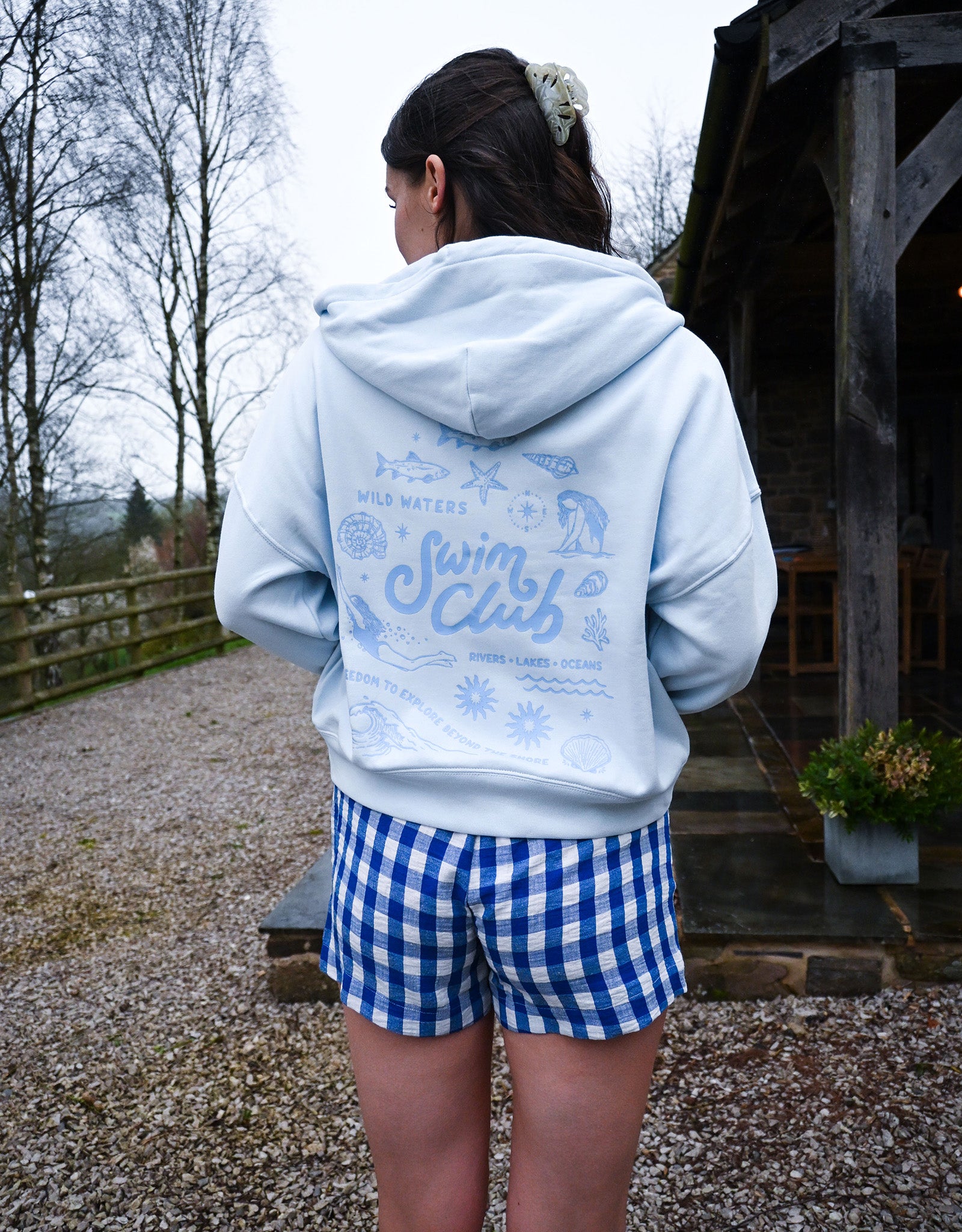 Swim Club Printed Boxy Organic Cotton Zip Hoodie
