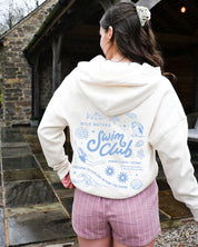 Swim Club Printed Boxy Organic Cotton Zip Hoodie