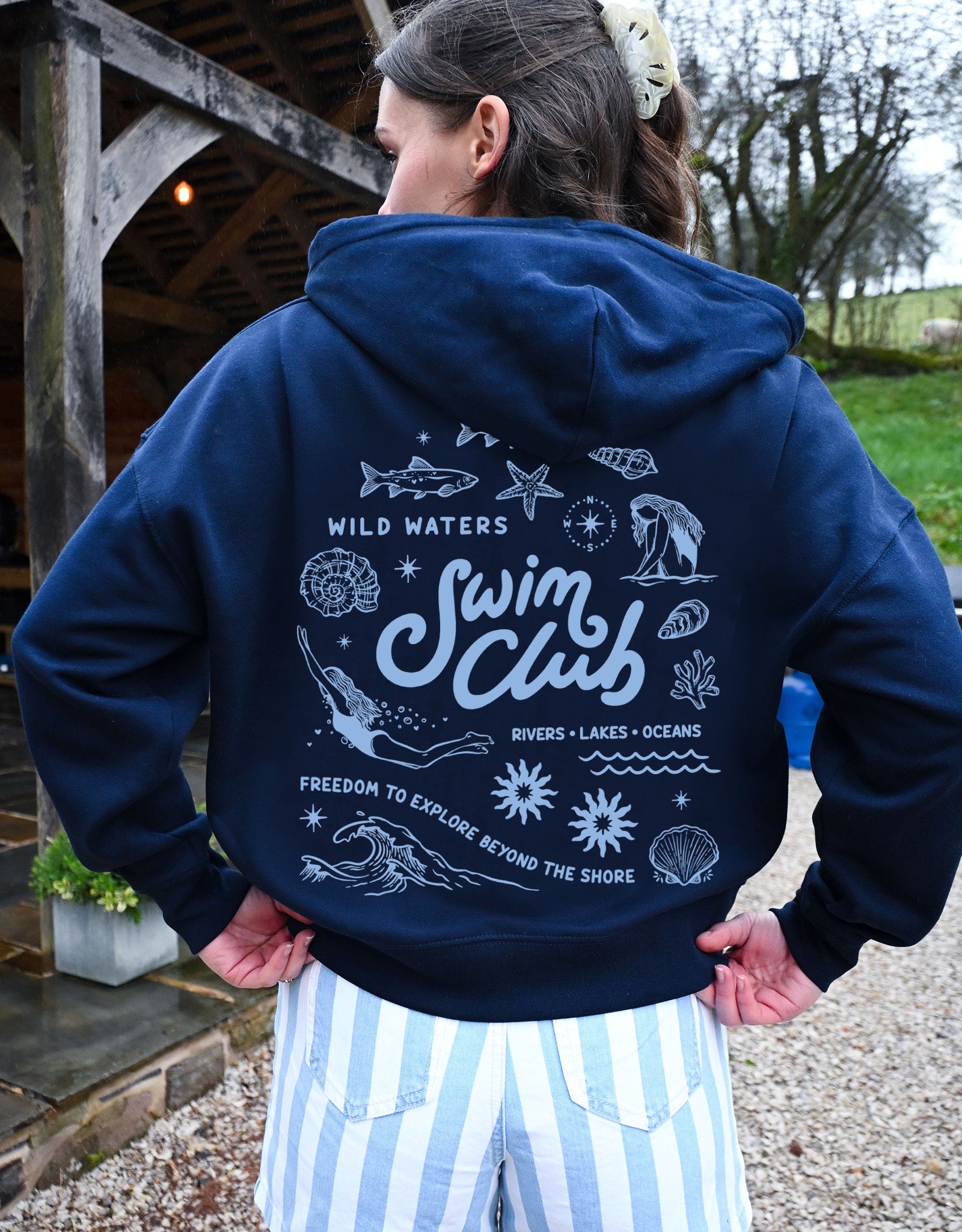 Swim Club Printed Boxy Organic Cotton Zip Hoodie