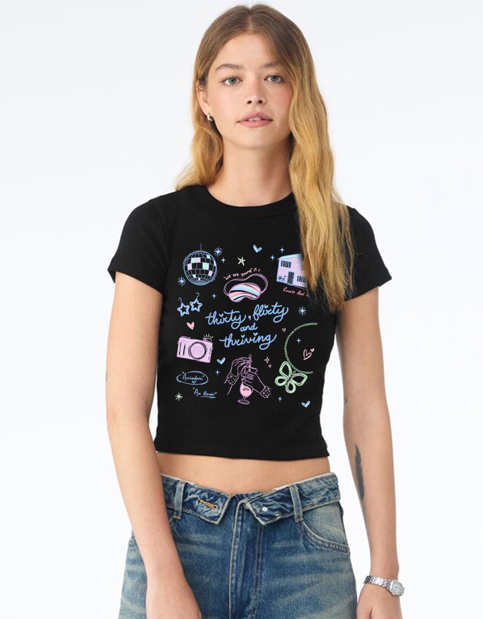 Thirty, Flirty & Thriving Printed Micro Rib Baby Tee