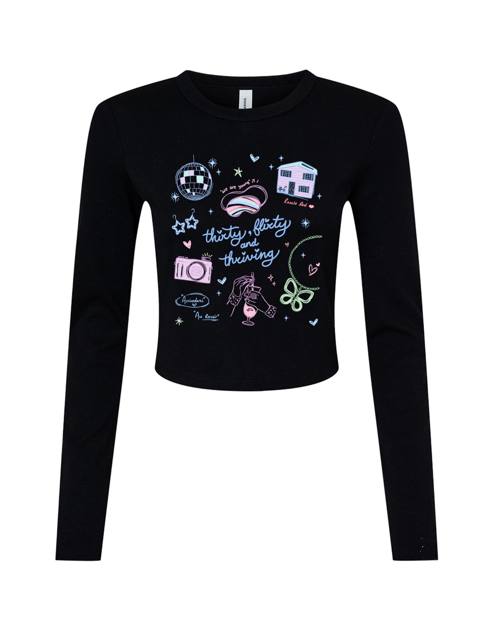 Thirty, Flirty & Thriving Printed Micro Rib Long Sleeved Tee