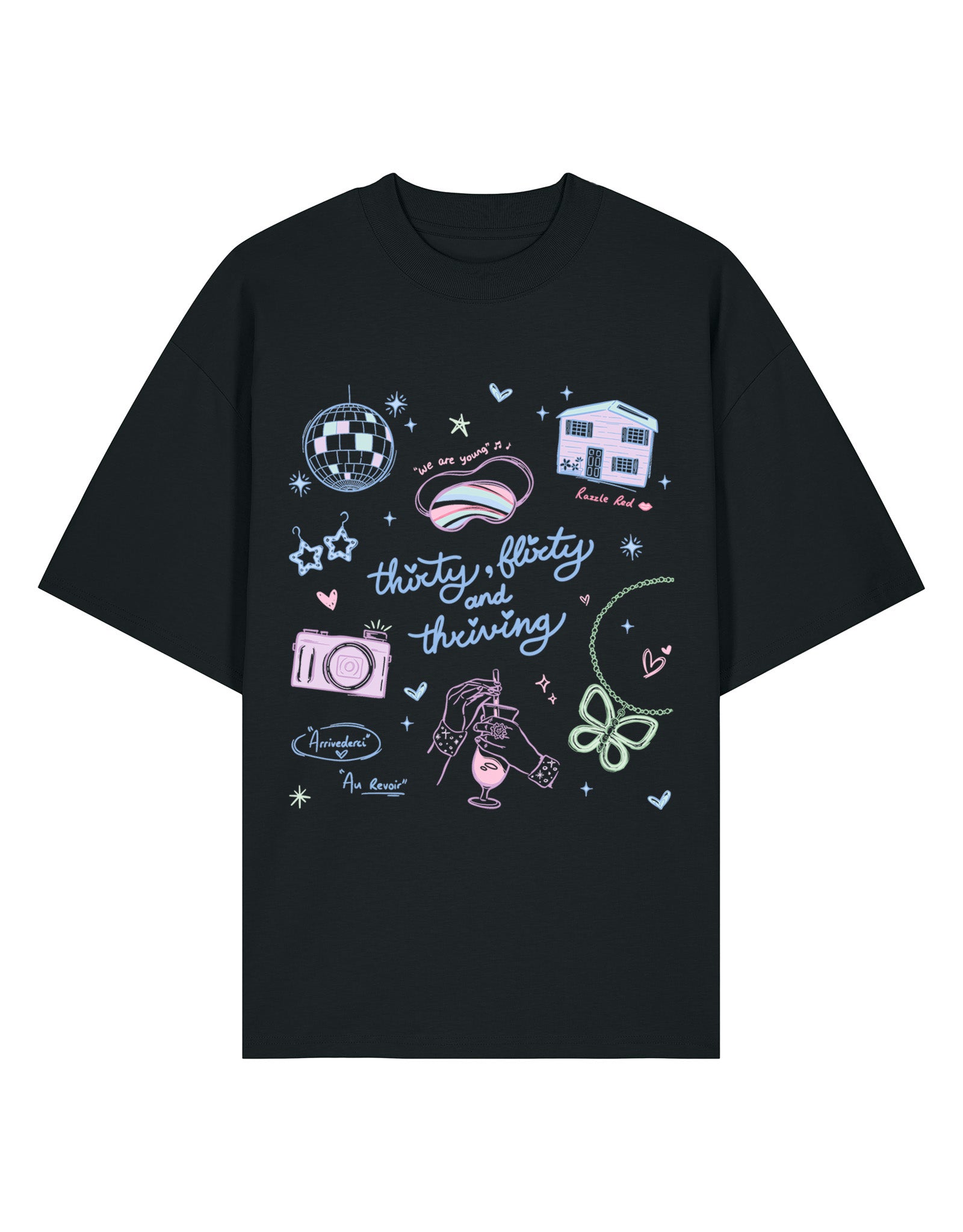 Thirty, Flirty & Thriving Printed Oversized Organic Cotton Tee