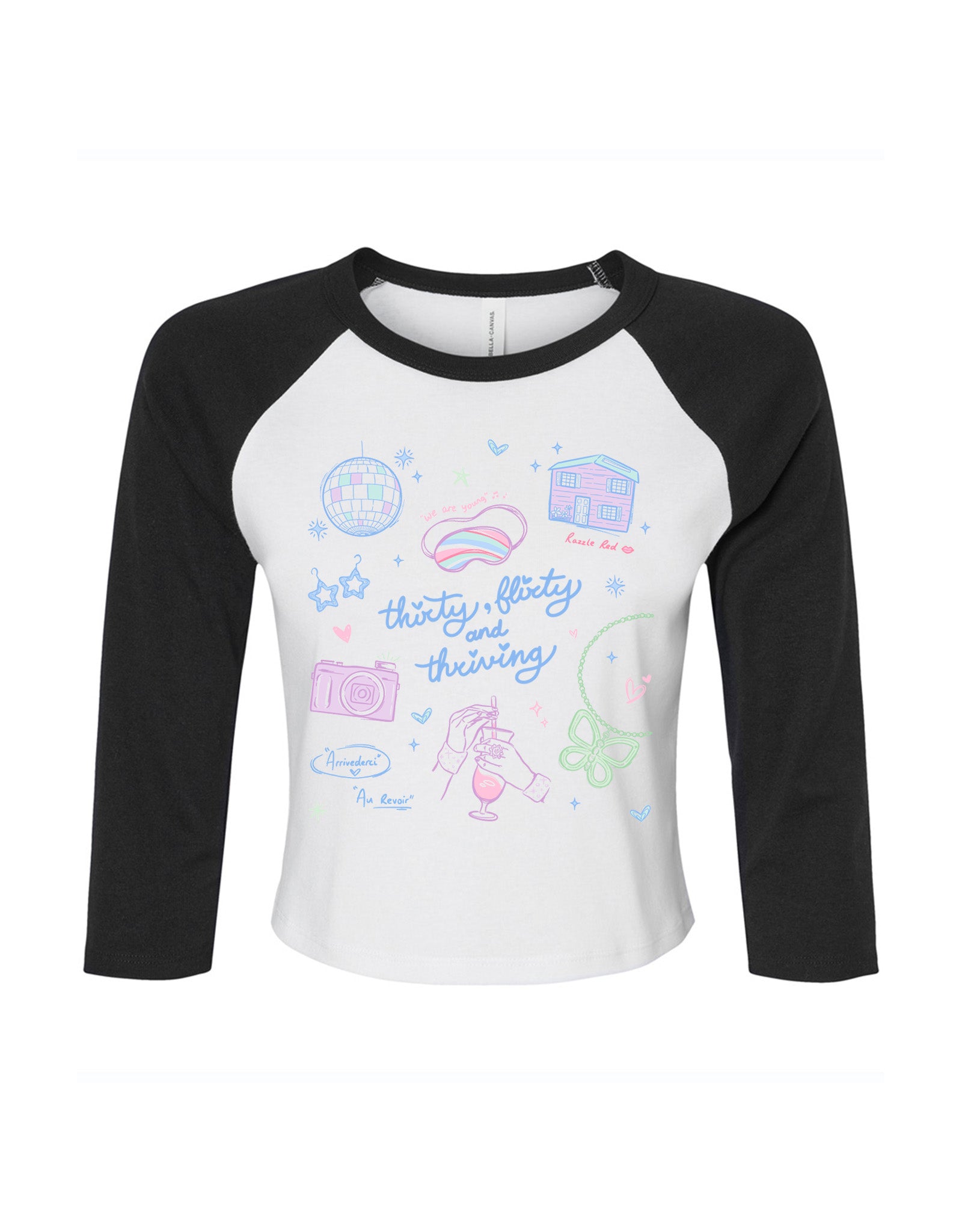 Thirty, Flirty & Thriving Printed Micro Rib 3/4 Sleeve Tee