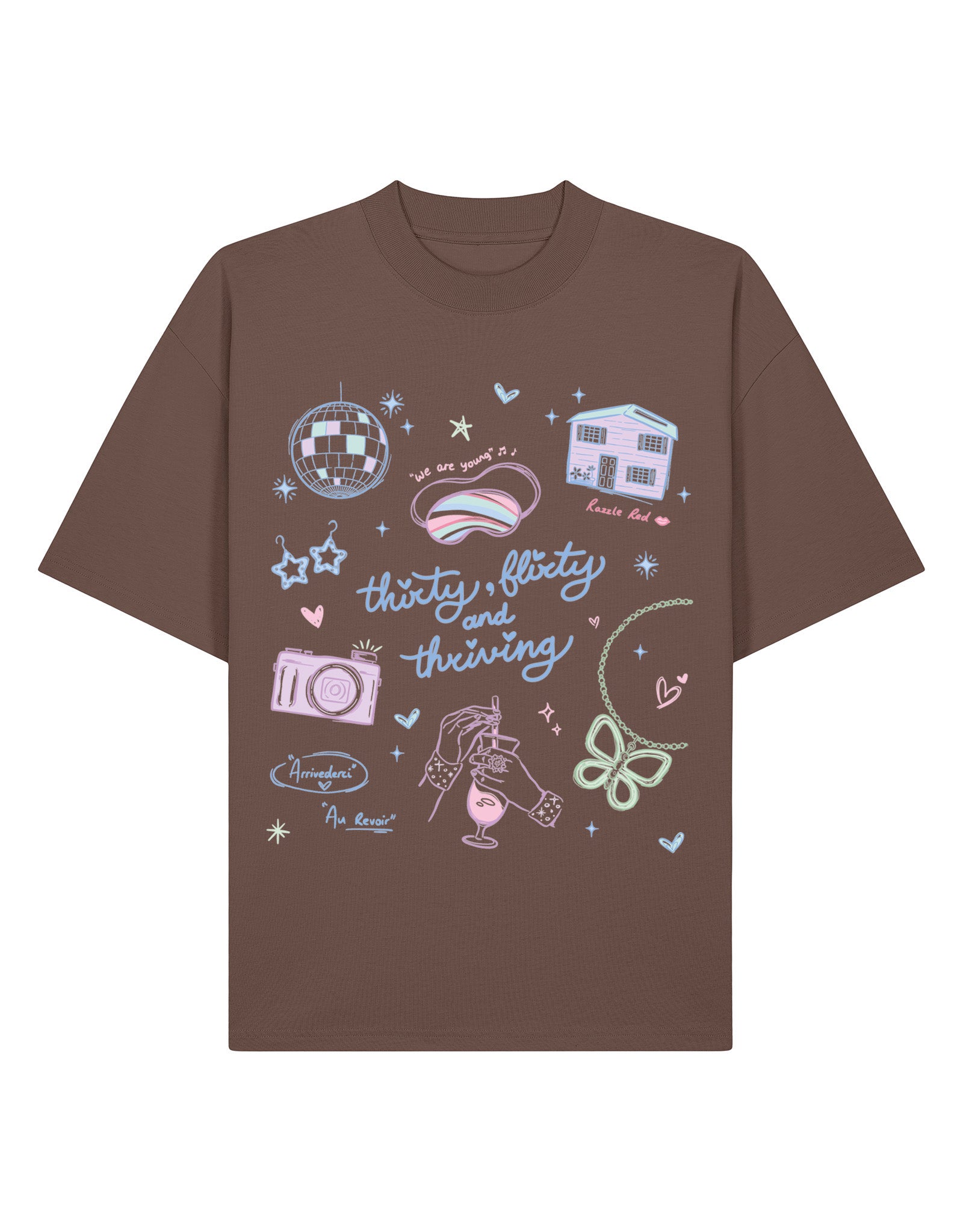 Thirty, Flirty & Thriving Printed Oversized Organic Cotton Tee